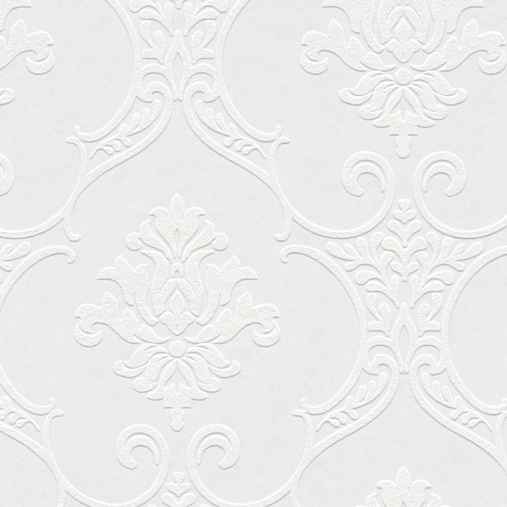             Papel pintado ornamental con estructura 3D - blanco
        