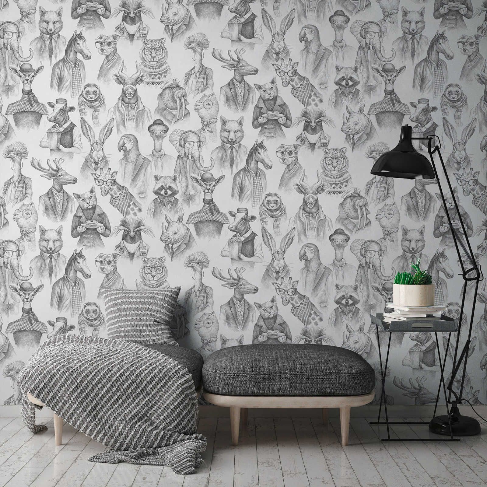 Papel pintado no tejido fabulous animal world de New-Walls - blanco y negro
