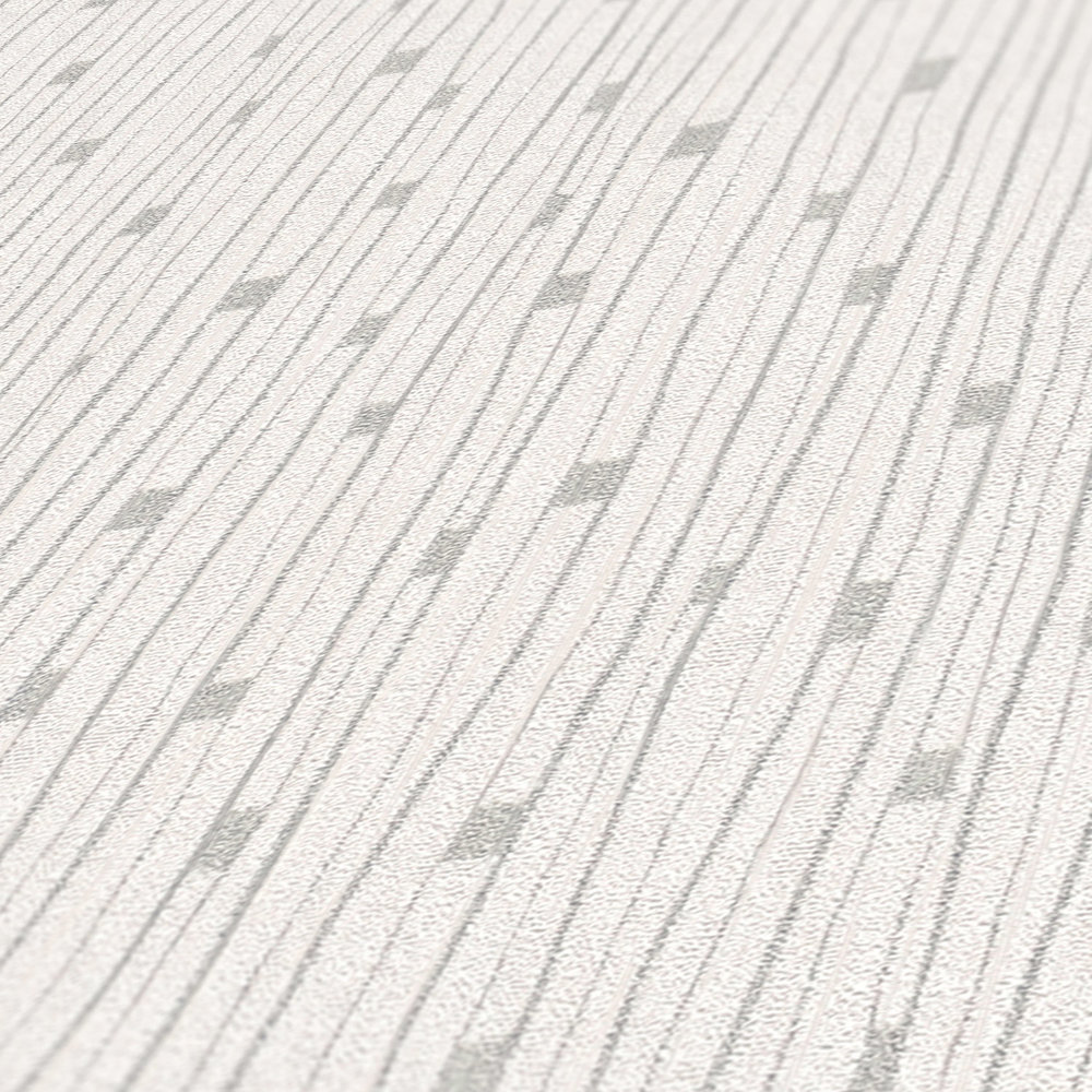             Retro wallpaper 50s line pattern - white, metallic
        