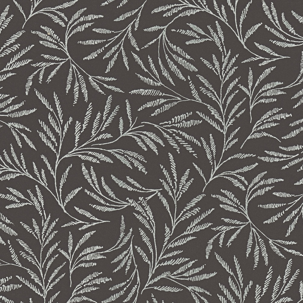             Papier peint Vlietapete motif métallique avec rinceaux de feuilles - métallique, noir
        