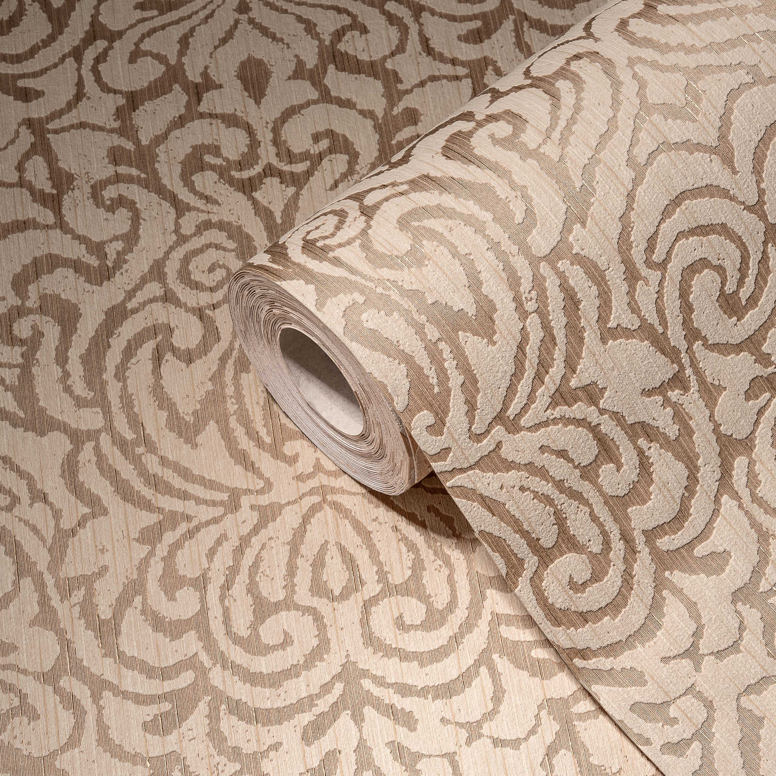             papier peint en papier ornements aspect usé avec effet structuré - beige
        
