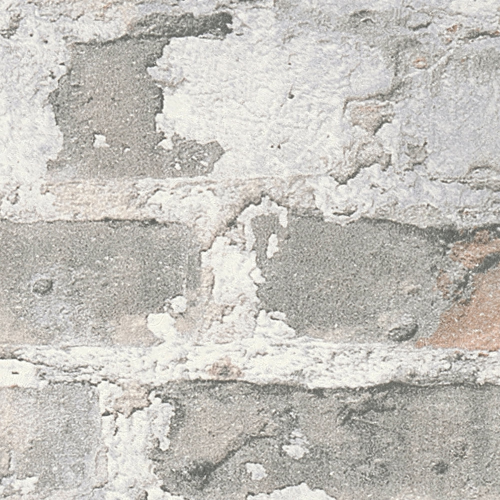             Carta da parati rustica con mattoni nel design usato - grigio, bianco
        