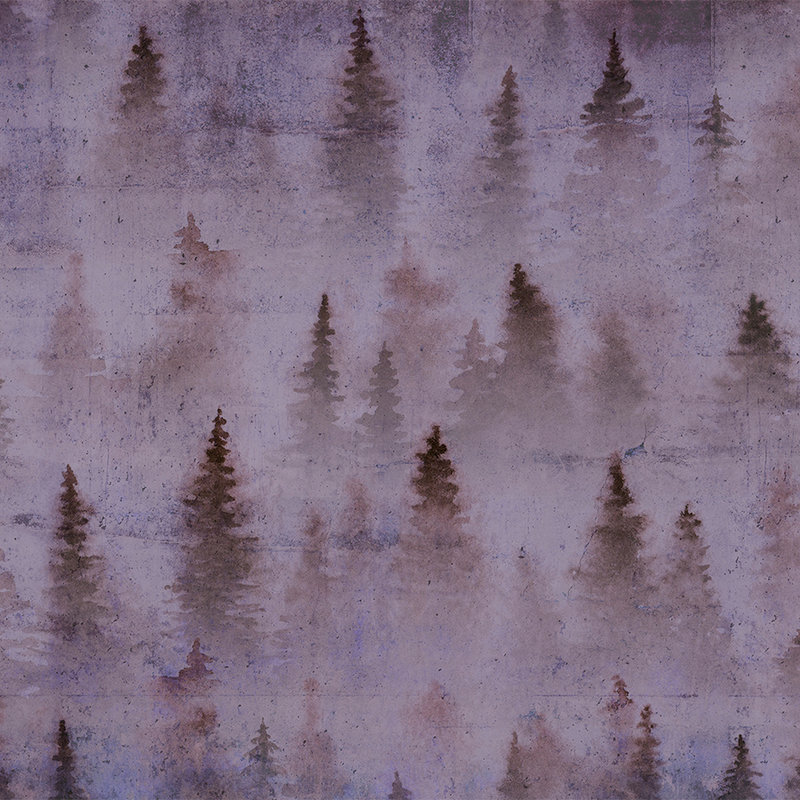         Photo wallpaper with concrete look and forest motif in used look - purple
    