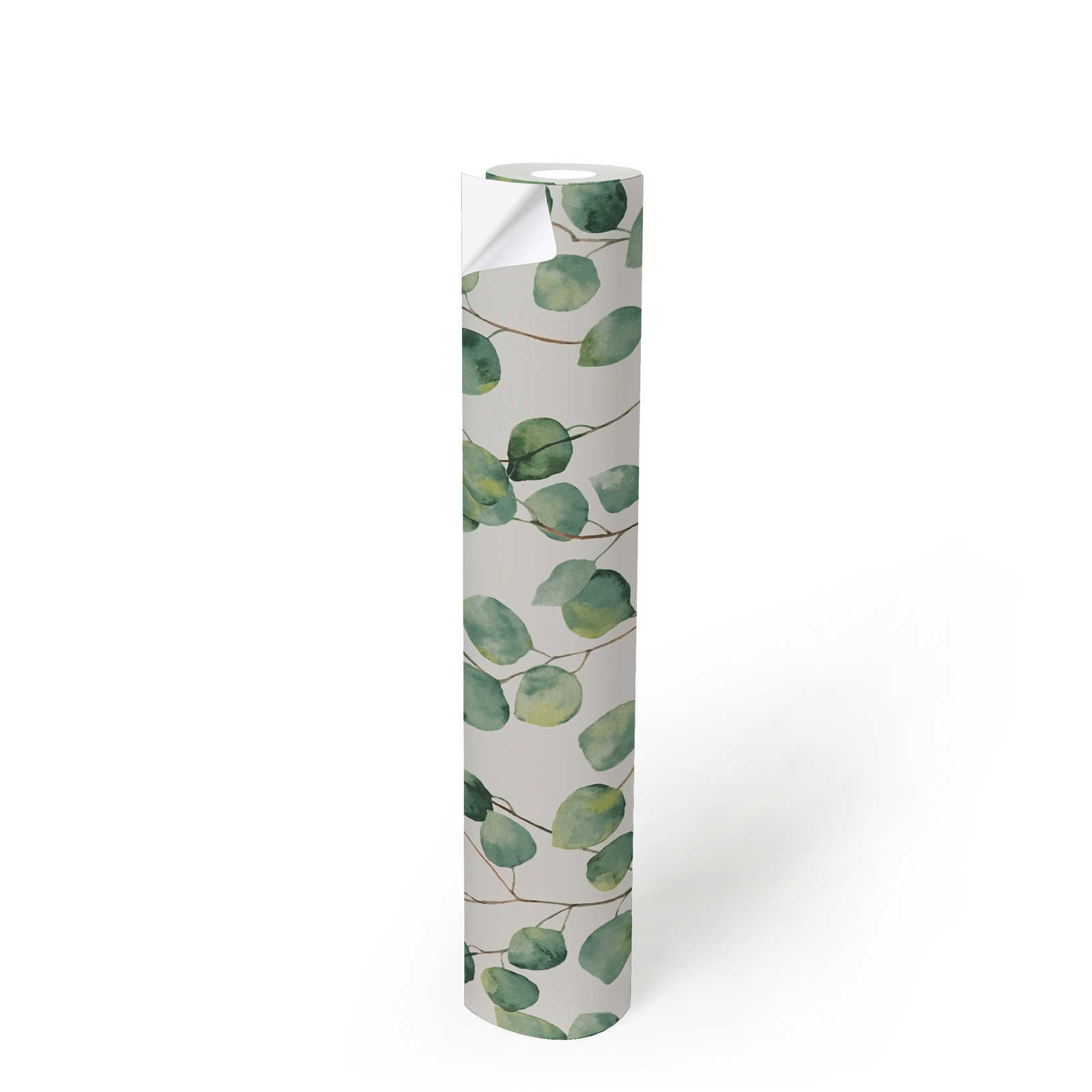             Zelfklevend behangpapier | Bladranken in aquarelstijl - wit, groen
        