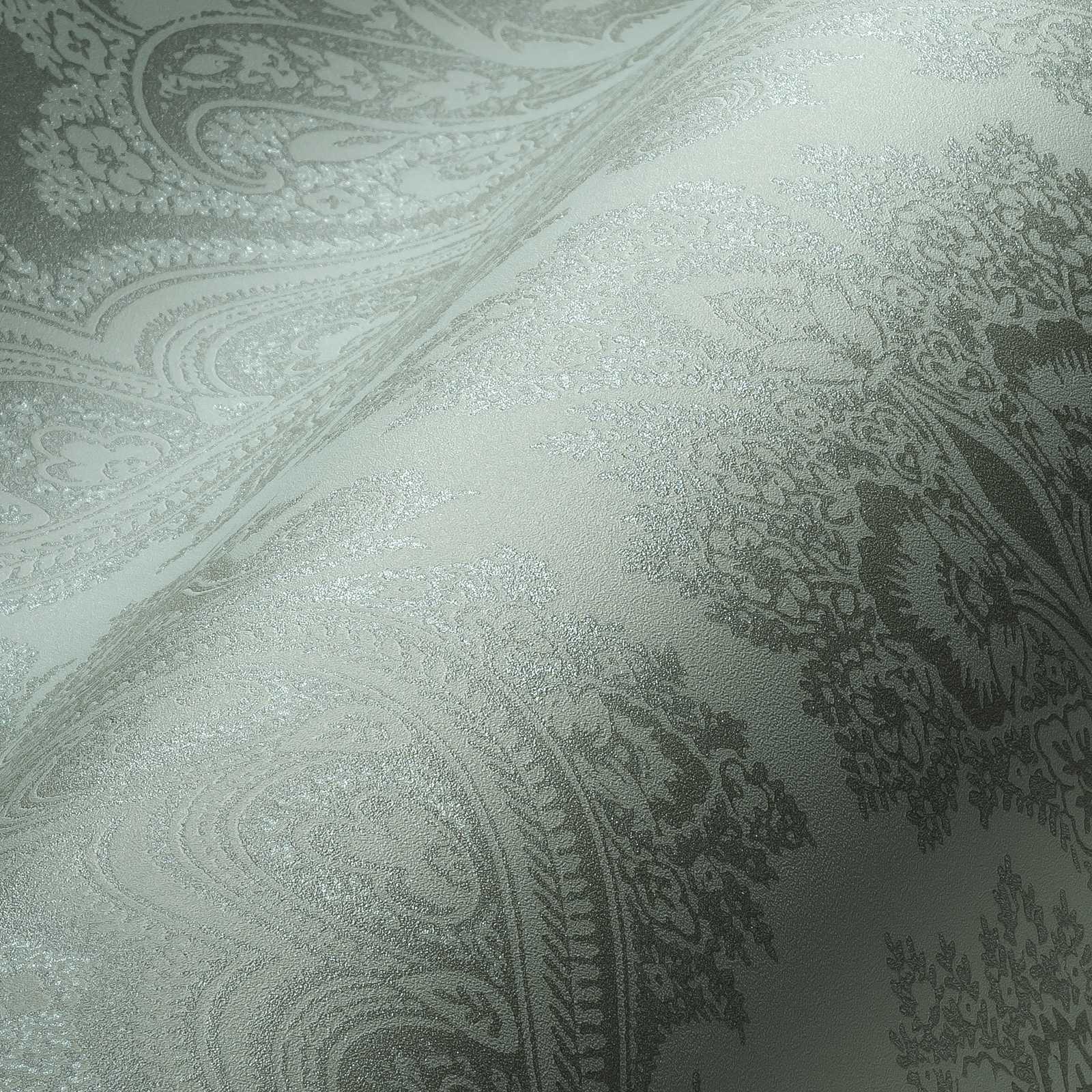             Boho behang mintgroen & zilvergrijs met ornament patroon - metallic, groen
        