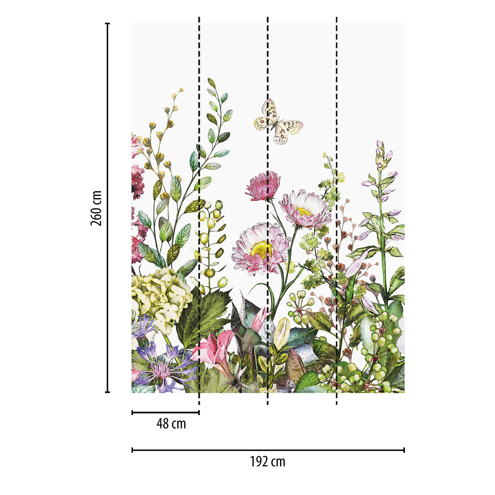             Papier peint panoramique étroit Prairie fleurie - multicolore
        