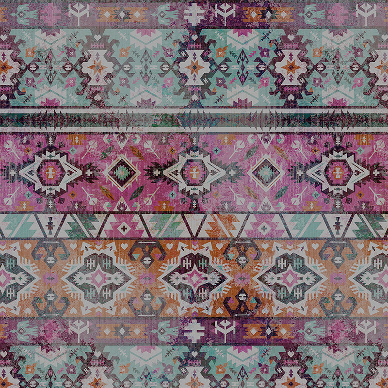         Photo wallpaper ethnic textile pattern, geometric - pink, blue
    