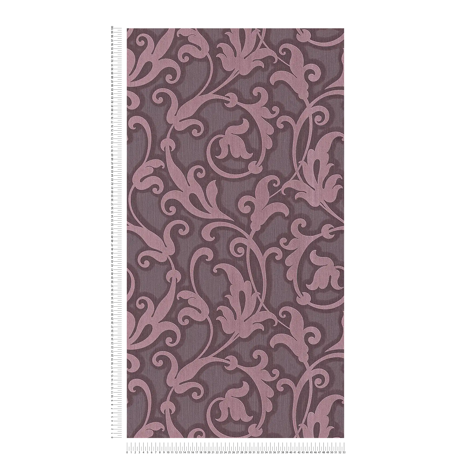             Baroque wallpaper with textile structure & embossed pattern - purple, metallic
        