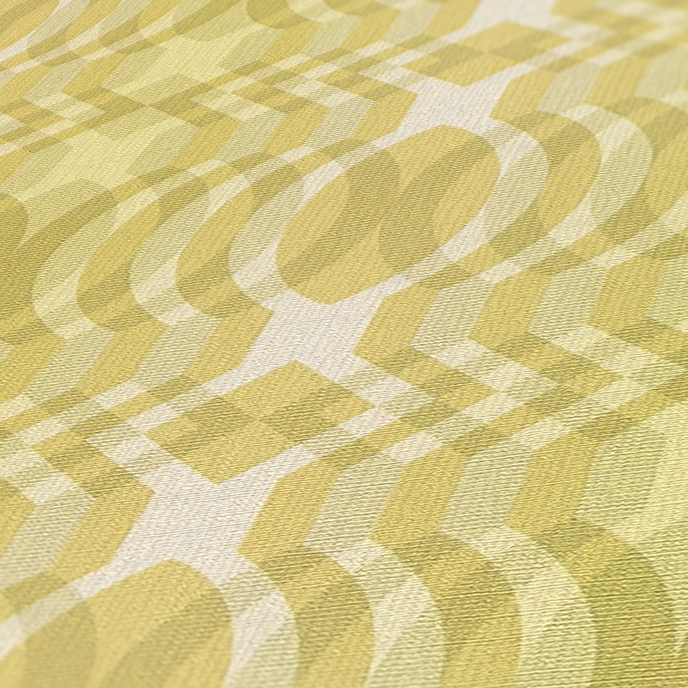            Vliesbehang in retrostijl met geometrisch patroon - groen, crème, wit
        