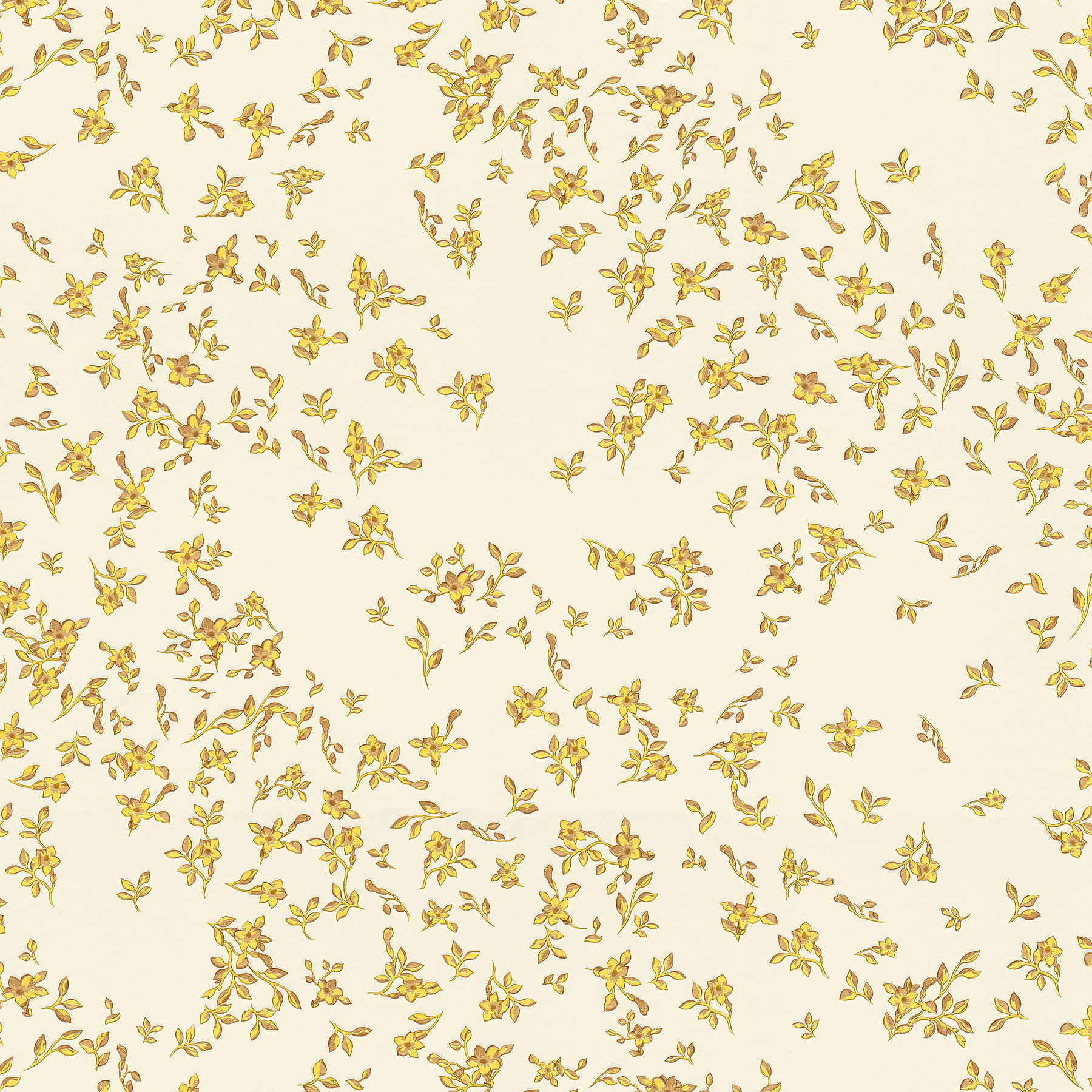 VERSACE Papier peint à fines fleurs dorées - or, jaune, beige
