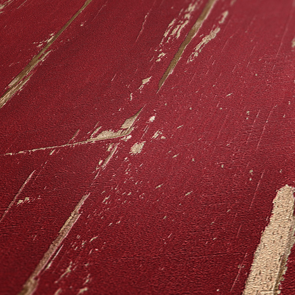             Papier peint bois avec planches, look vintage & usé - rouge
        