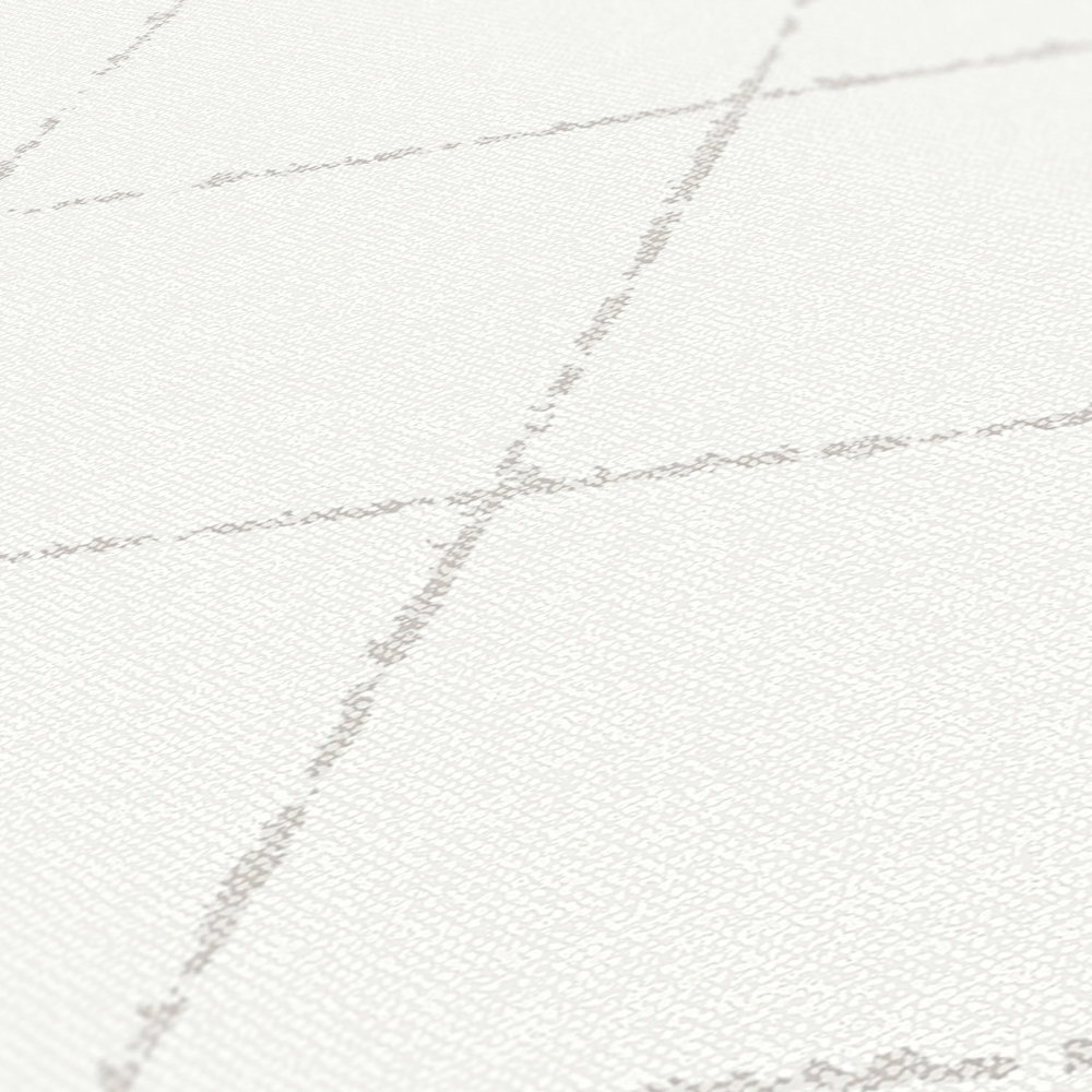             Papier peint à carreaux, aspect textile, texturé - crème, gris, blanc
        