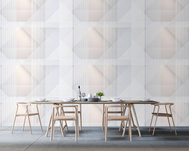             Strings 1 - Photo wallpaper geometric stripe pattern - Grey, Orange | Premium smooth fleece
        
