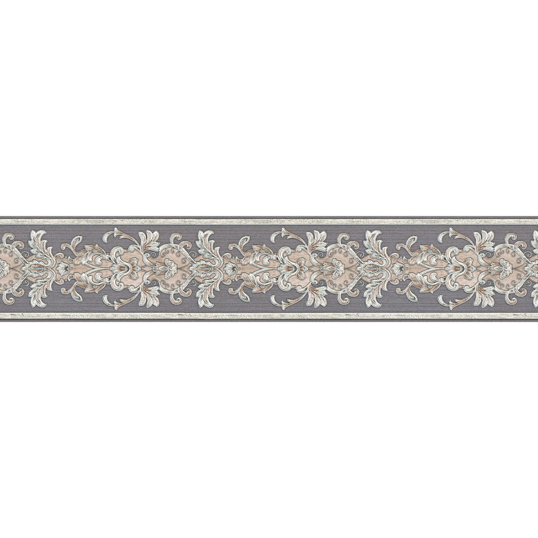         Metallic wallpaper border with floral ornaments - silver
    