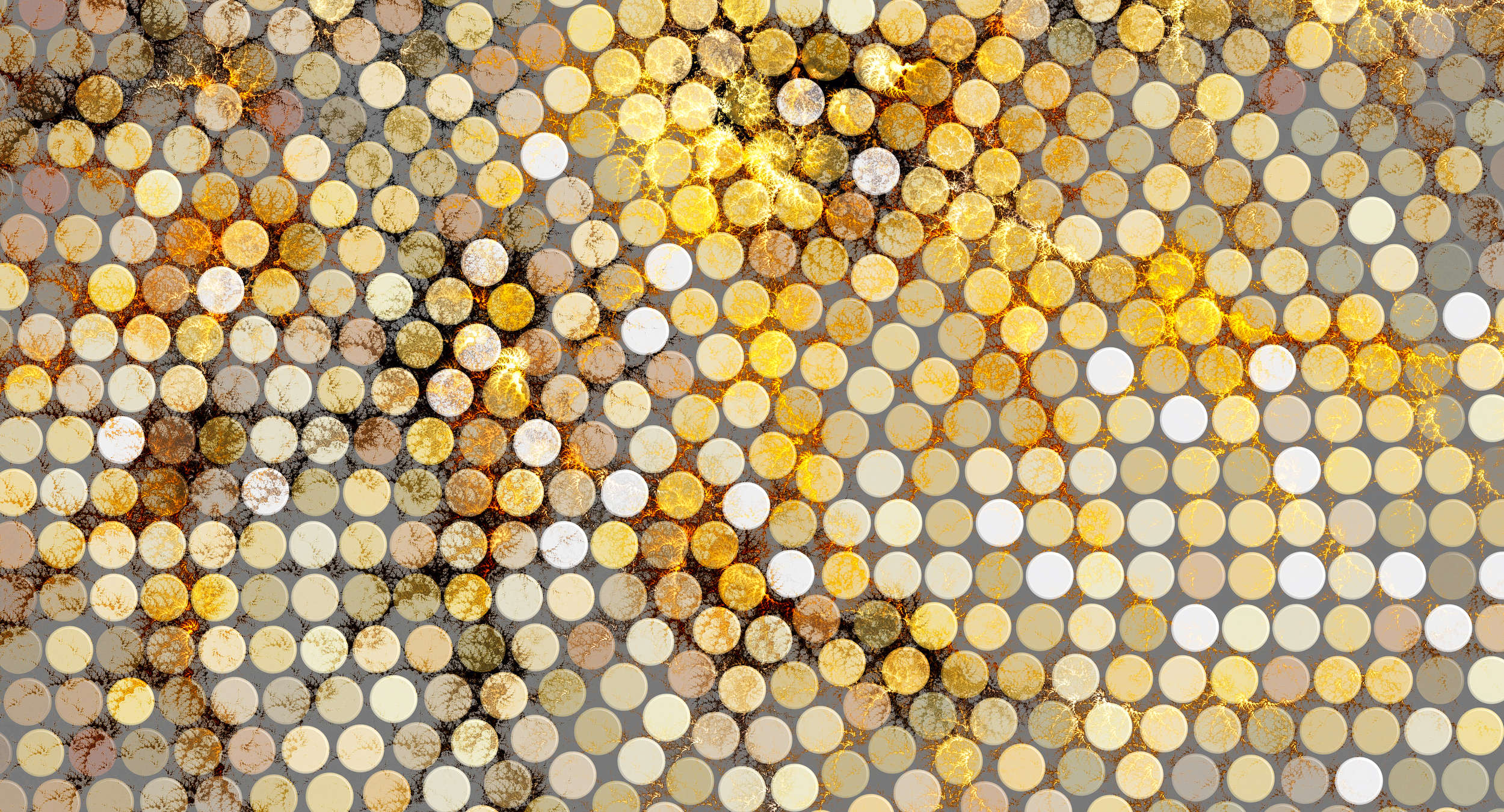             Graphic mural with dot & texture pattern - Yellow, Brown, White
        