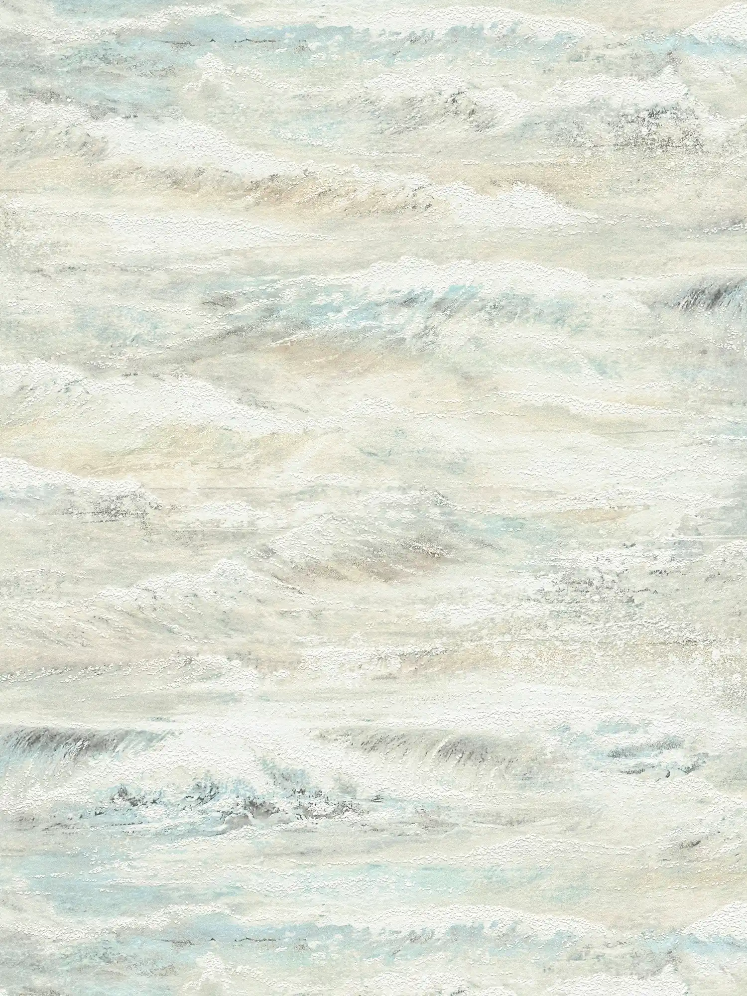 Wallpaper wave motif with glossy effect - beige, blue, green

