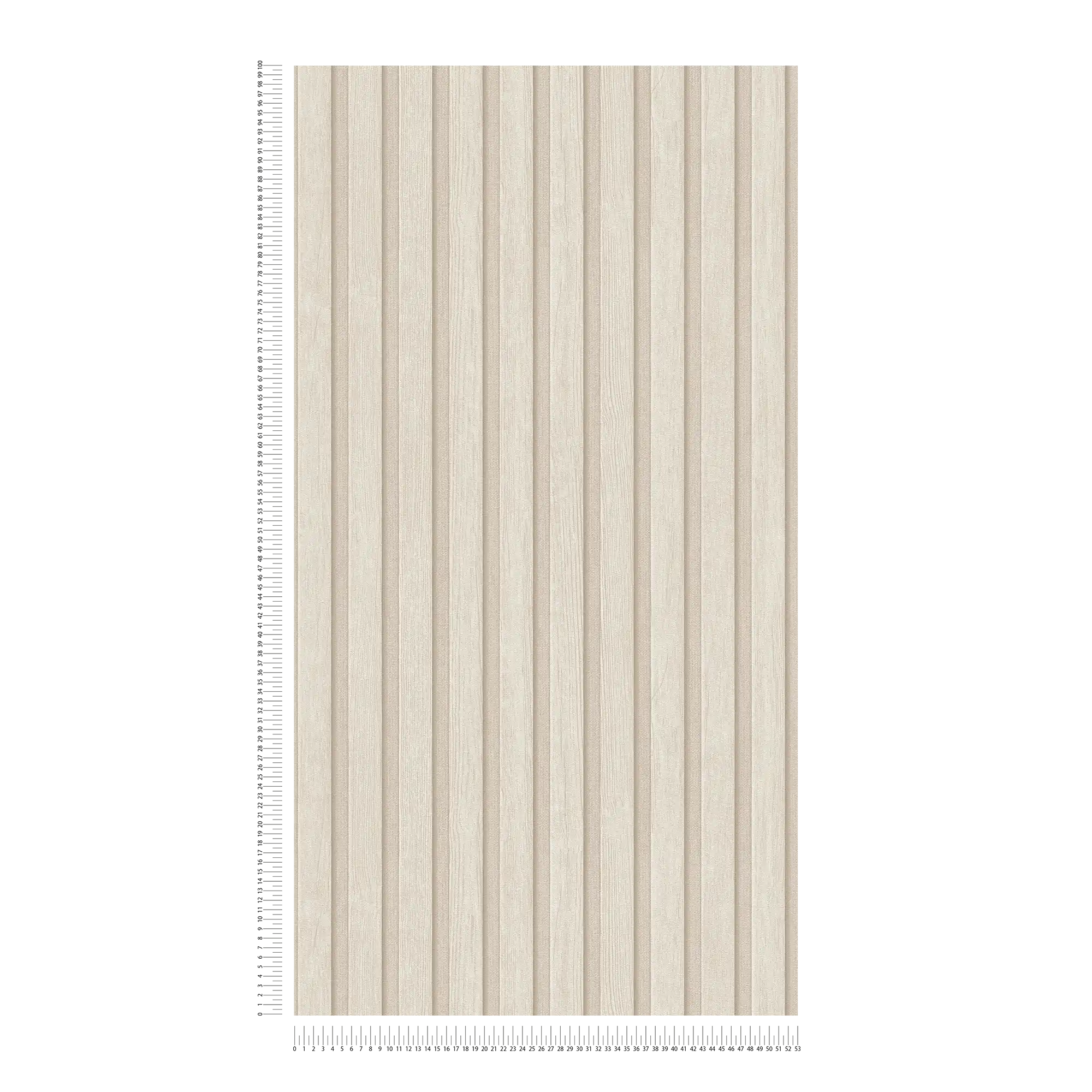             Non-woven wallpaper with wood effect acoustic panel look - cream, beige
        