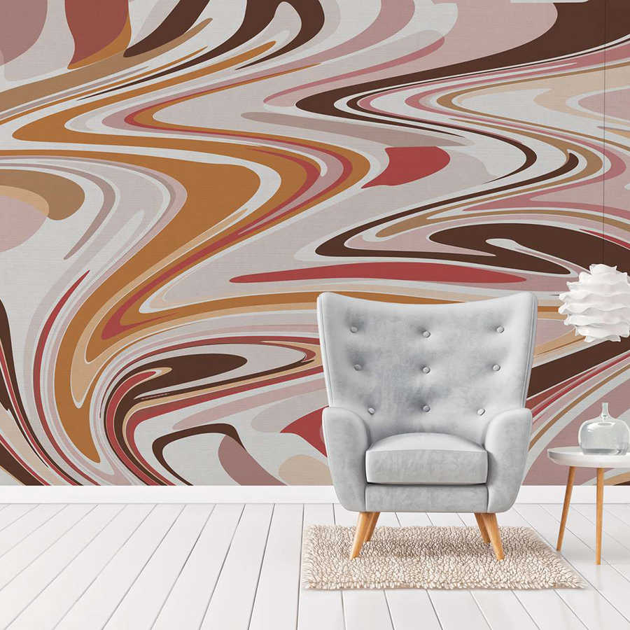 Digital behang met abstract kleurenpatroon in warme tinten - roze, beige, rood
