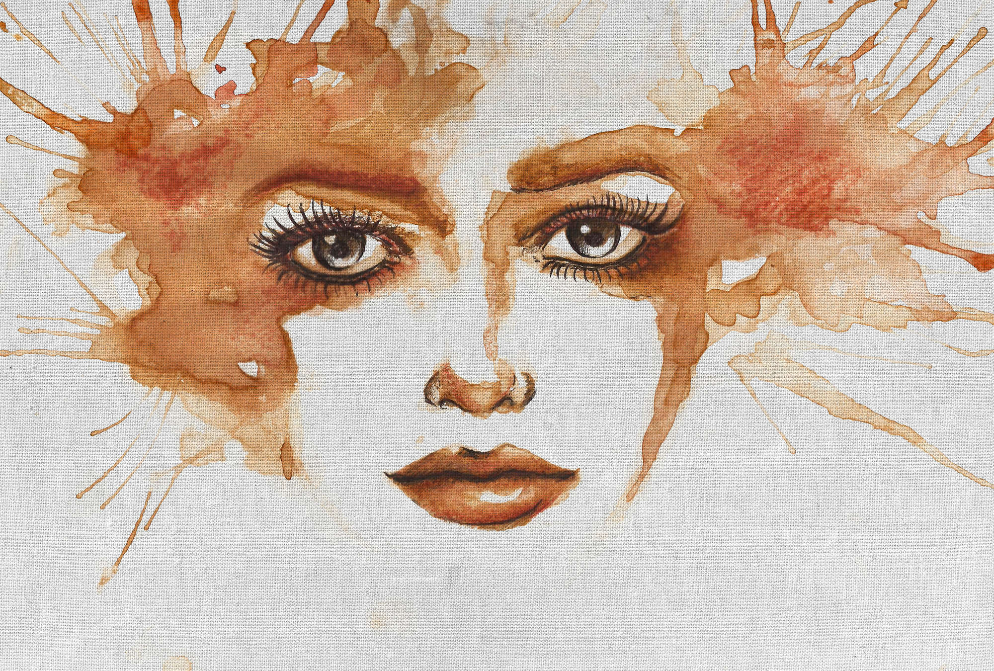             Papel Pintado Acuarela y Cara de Mujer - Naranja
        
