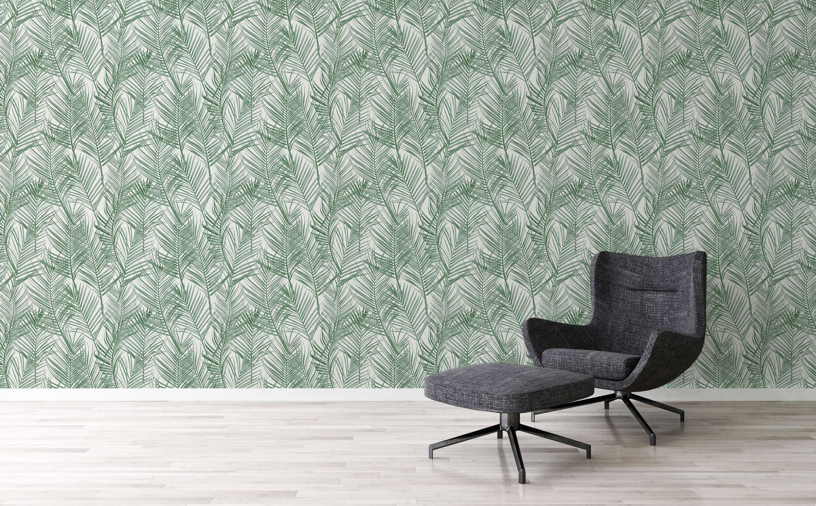             Papier peint intissé avec motif de palmiers à grande échelle - vert, blanc
        