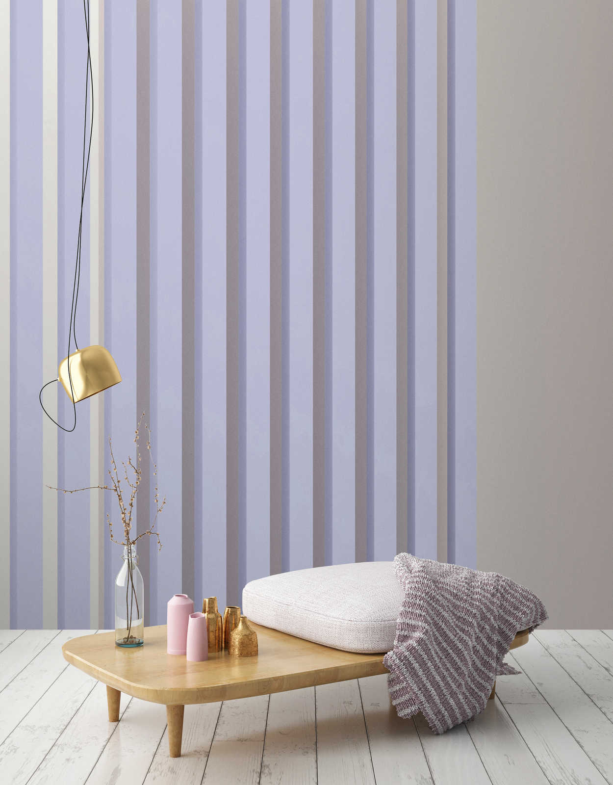             Illusion Room 1 - Muurschildering 3D Stripe Design in Purple & Grey
        