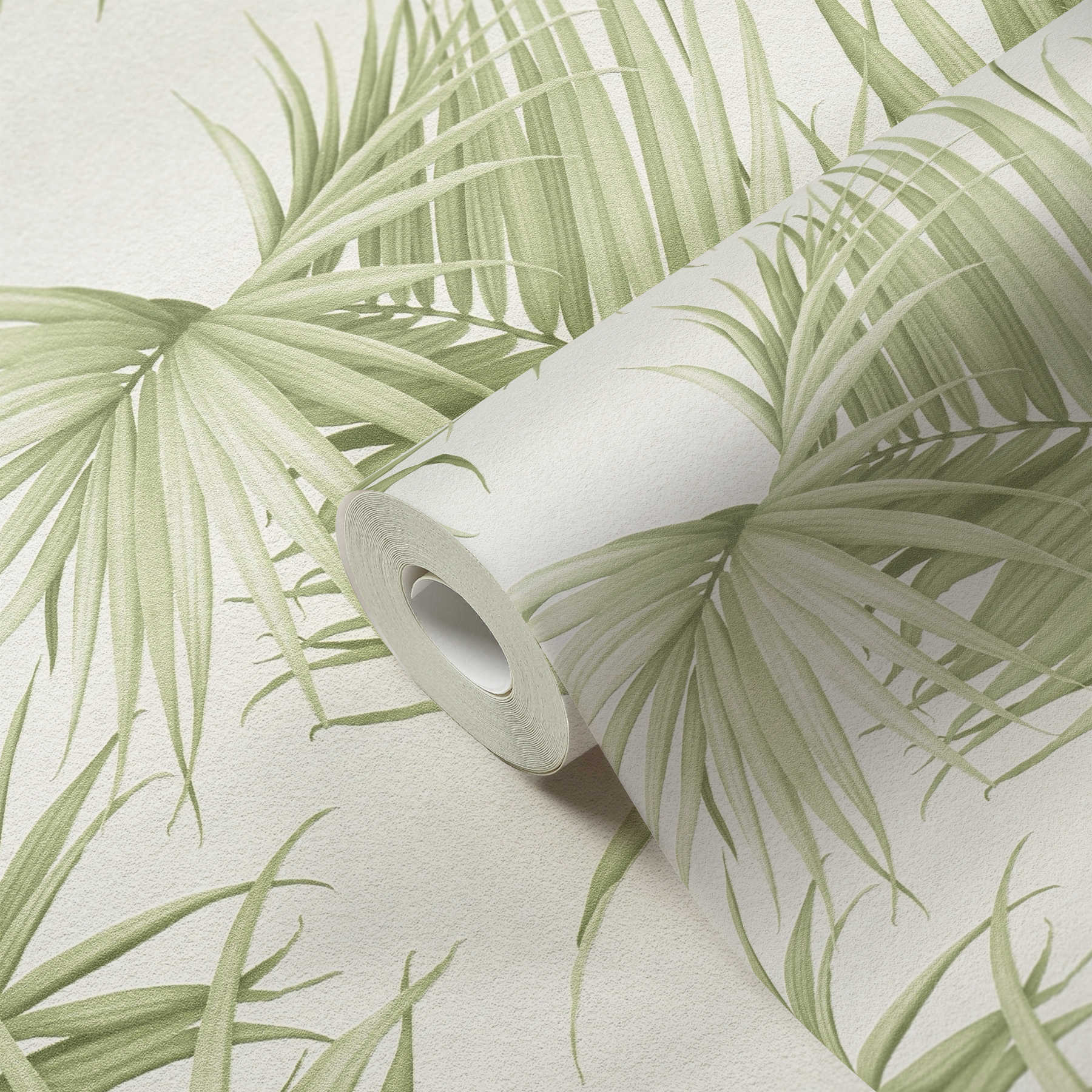             Papel pintado de hojas de helechos exóticos - verde, blanco
        
