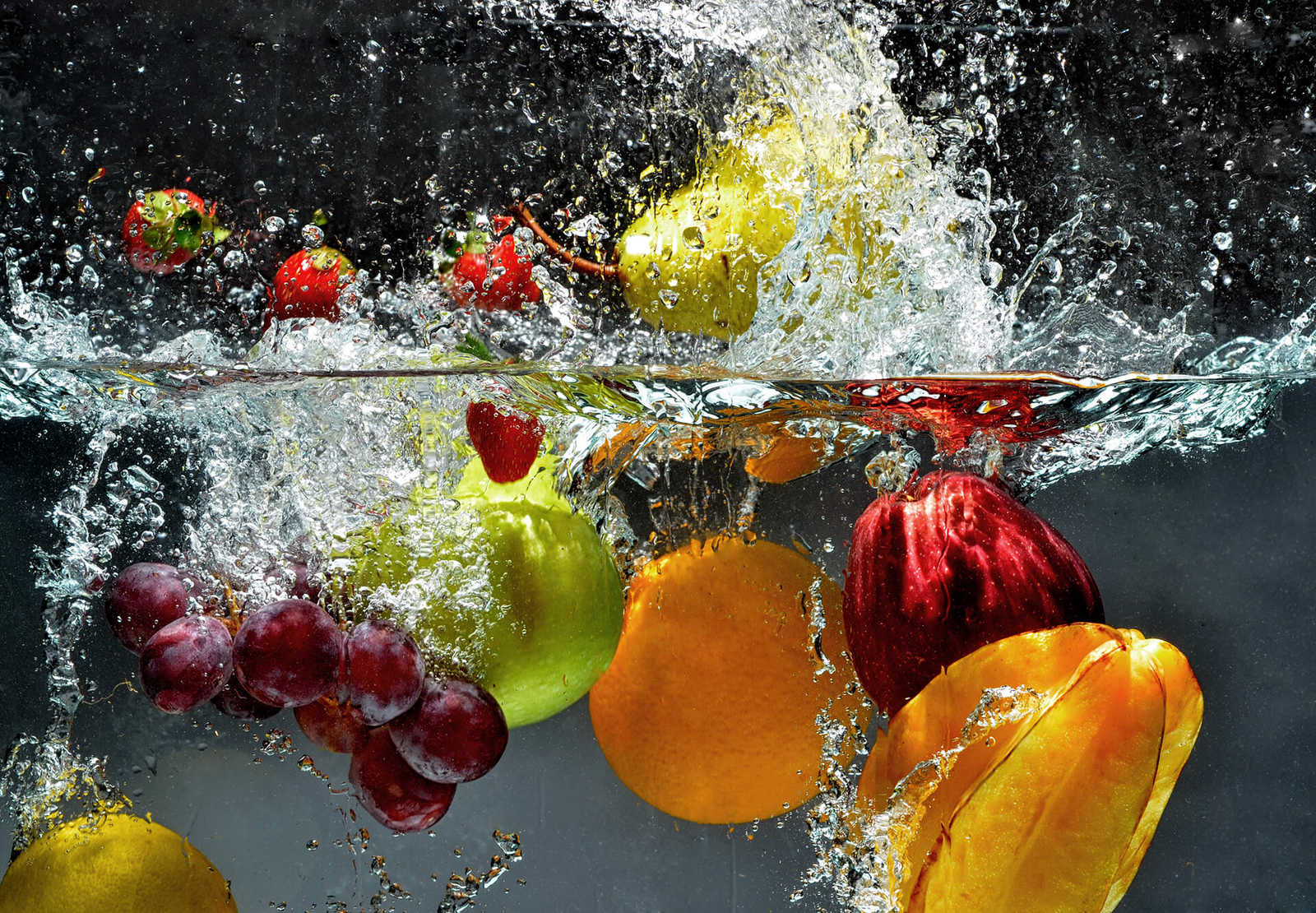         Fruit mural: apple, orange, grapes & strawberries
    