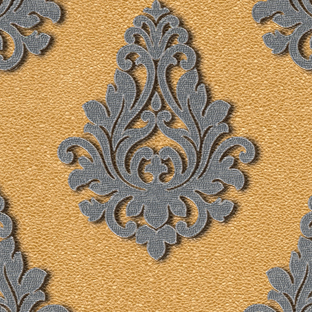             Non-woven wallpaper with baroque ornaments - gold, grey
        