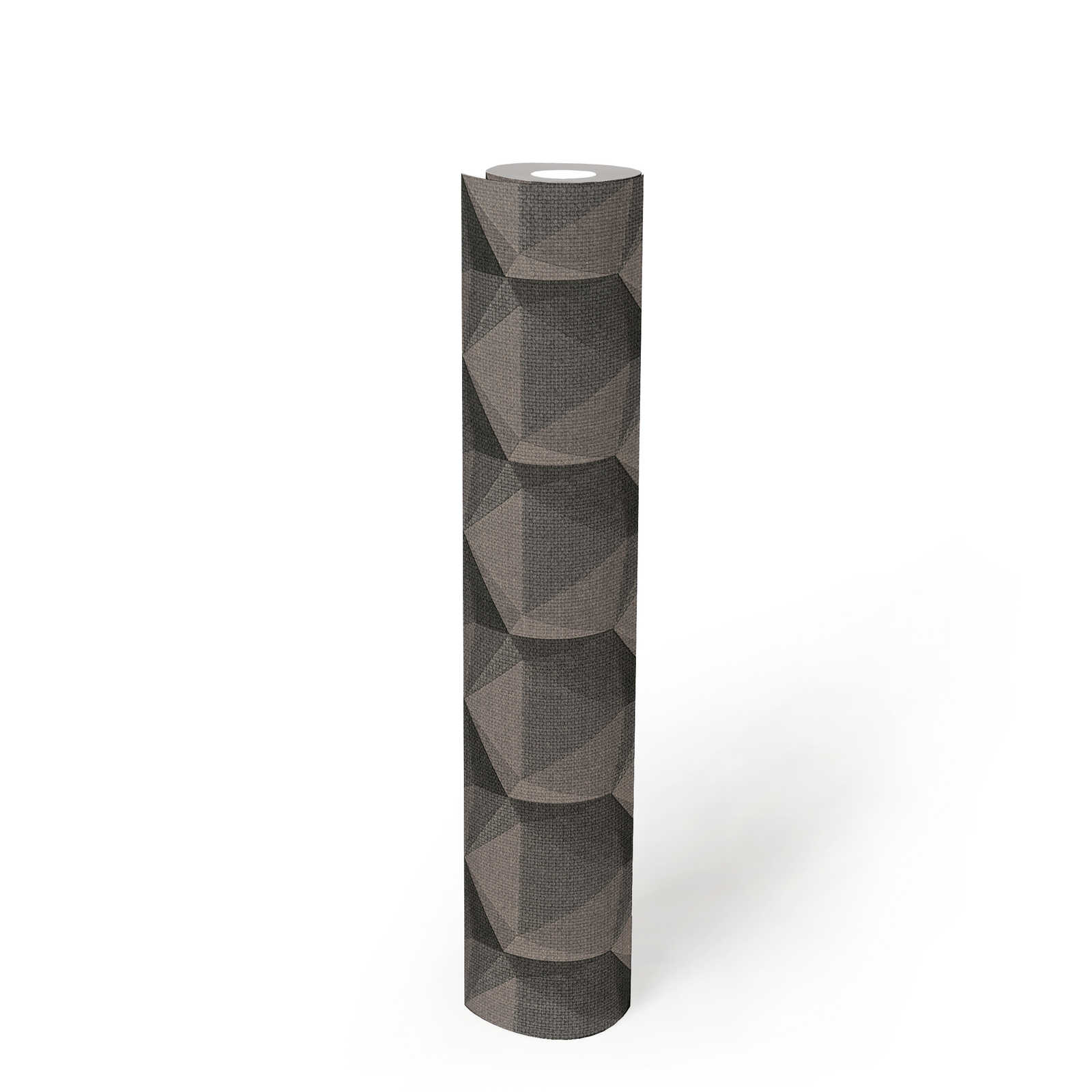             Graphic wallpaper 3D look with polygon pattern - grey, beige, black
        