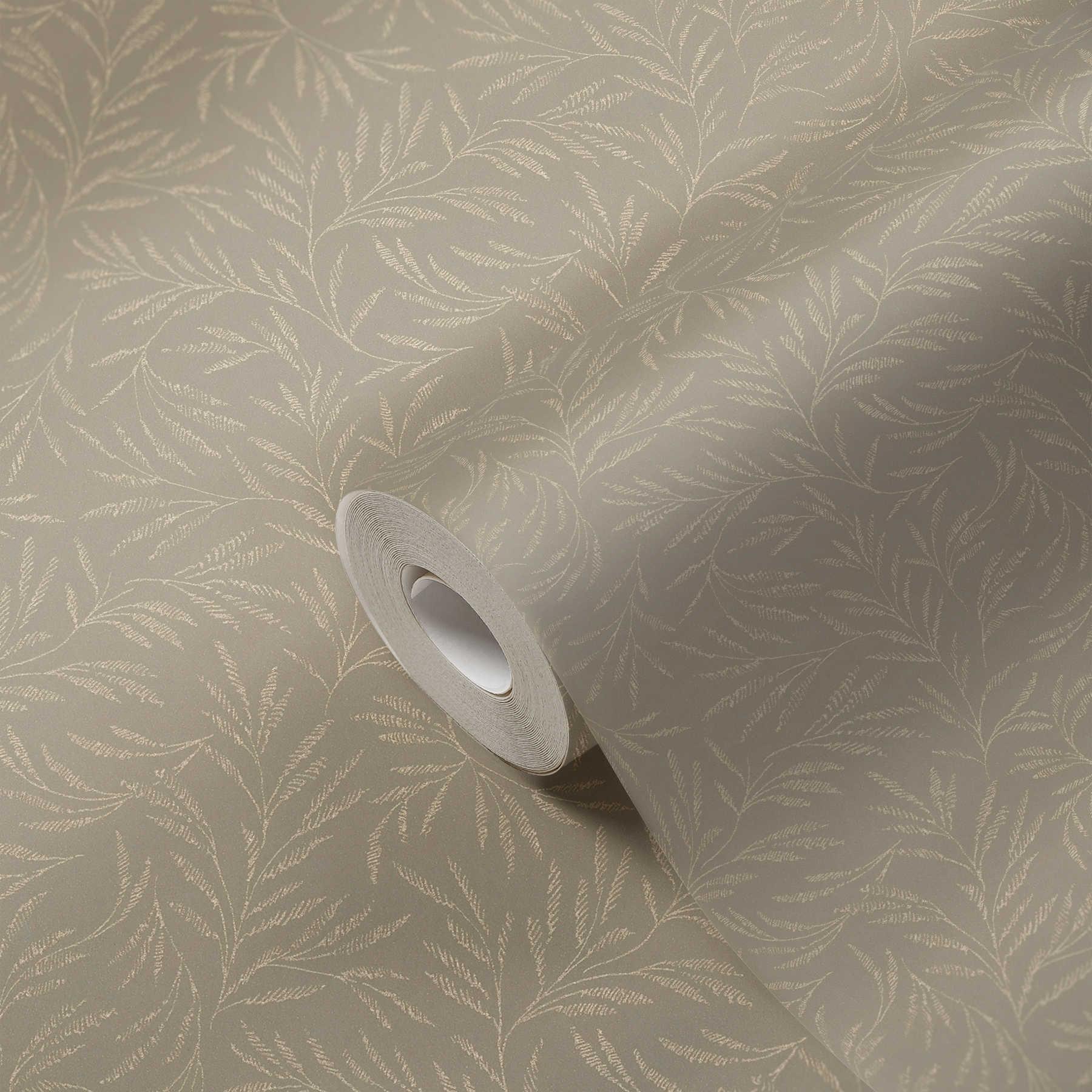             Pattern wallpaper metallic leaves vines - brown, grey
        