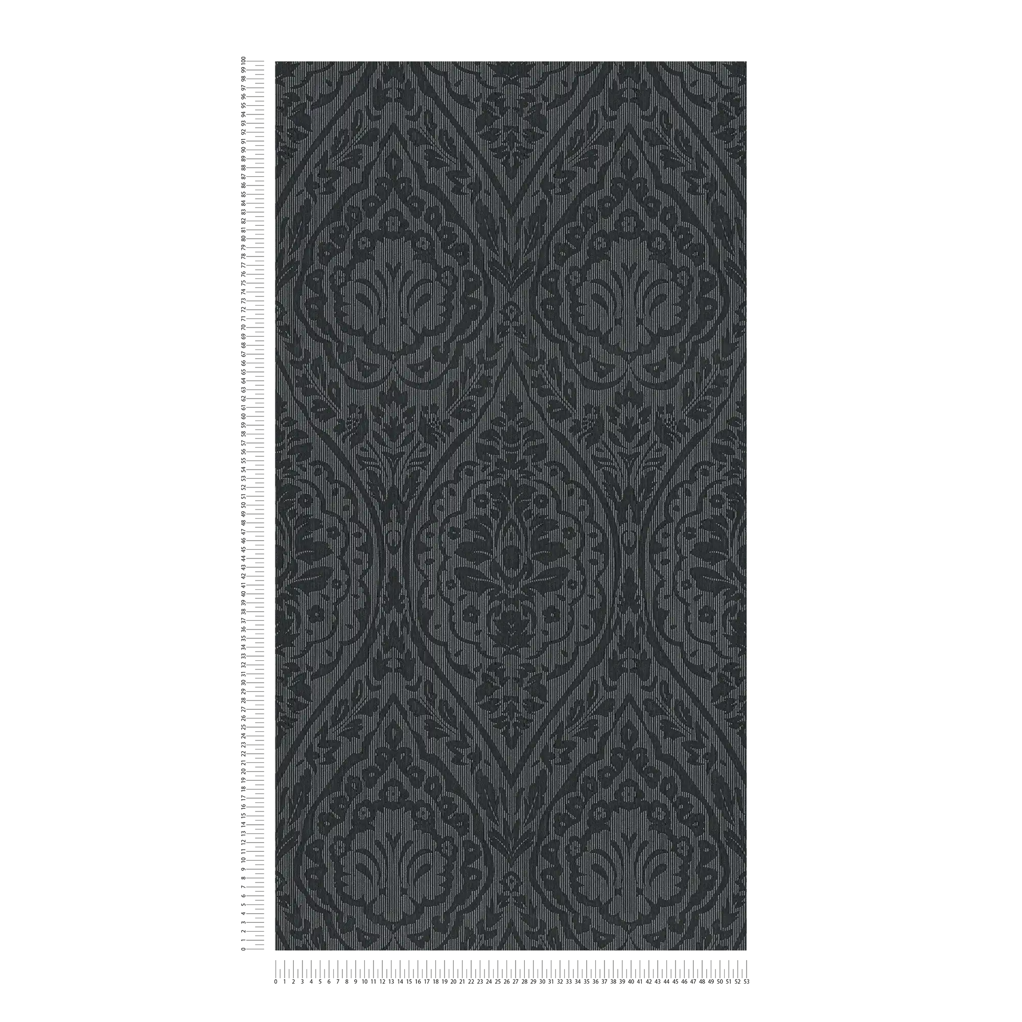             Papier peint floral ornemental de style colonial - gris, noir
        