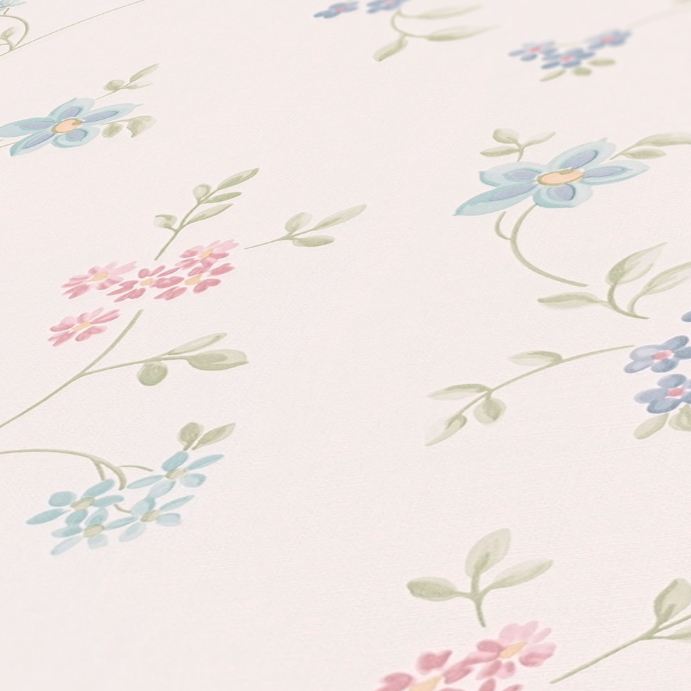             Floral wallpaper with vines in country style - cream, green, blue
        