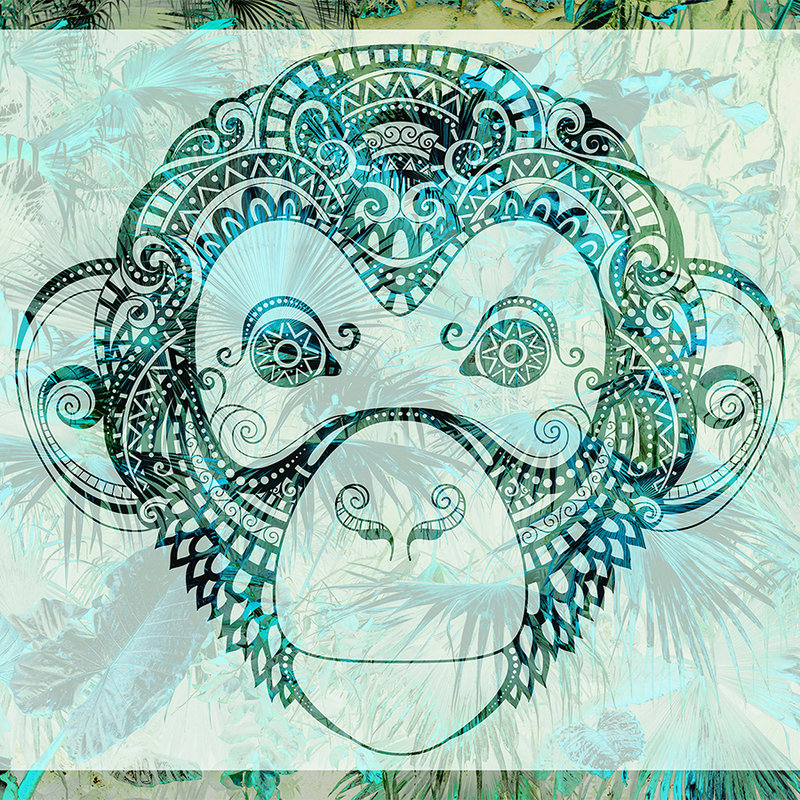         Photo wallpaper jungle design, monkeys & boho style - green, blue, white
    