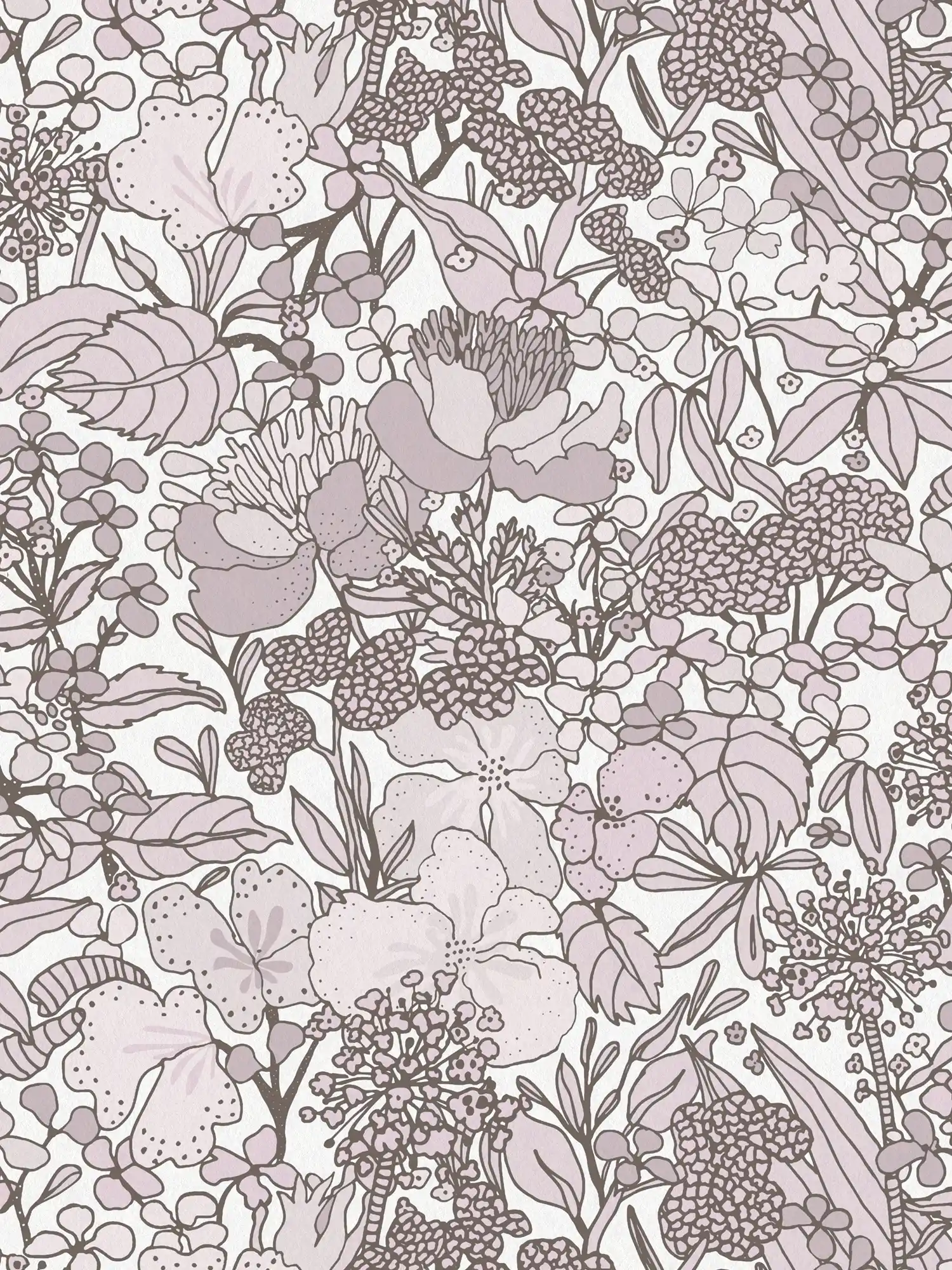         Papel pintado gris-beige con motivos florales en estilo de dibujo - crema, marrón, blanco
    