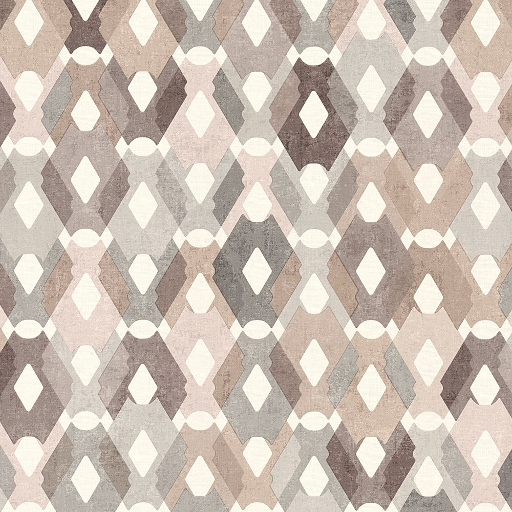             Pattern wallpaper diamonds in vintage look - beige, brown
        