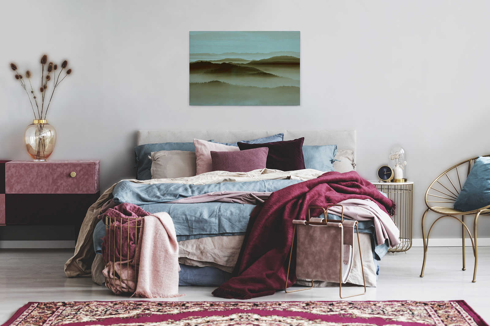             Horizon 2 - Canvas painting in cardboard structure with fog landscape, nature Sky Line - 0.90 m x 0.60 m
        