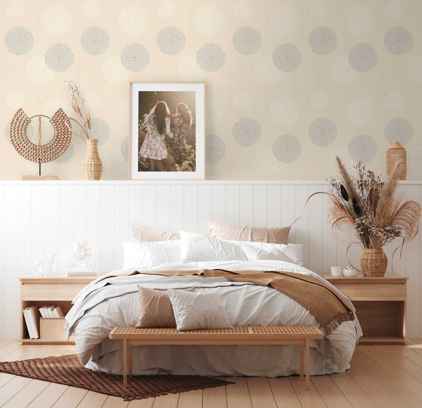             Non-woven wallpaper abstract floral design - beige, metallic
        