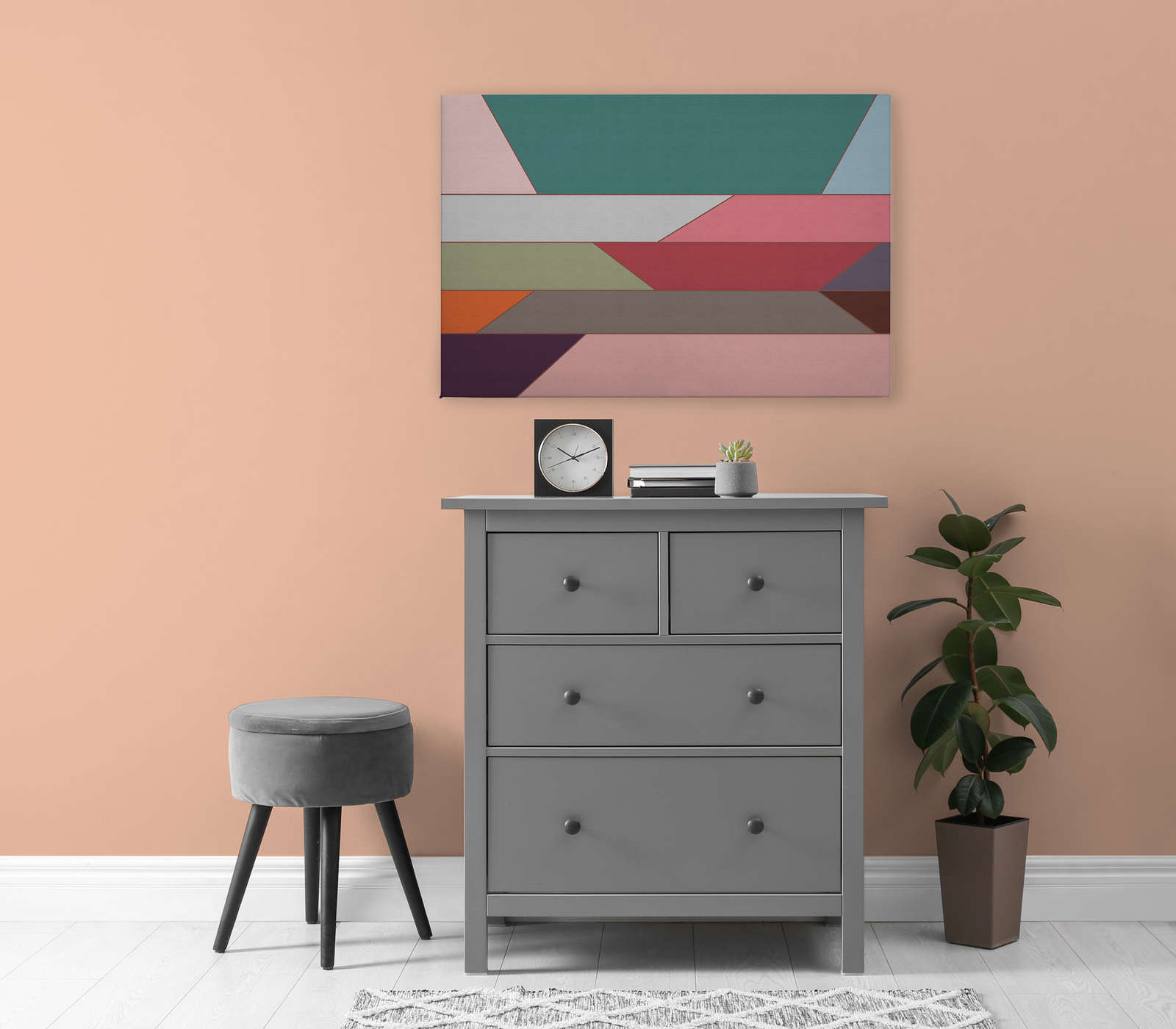             Geometry 2 - Canvas painting with colourful horizontal stripe pattern in ribbed structure - 0.90 m x 0.60 m
        