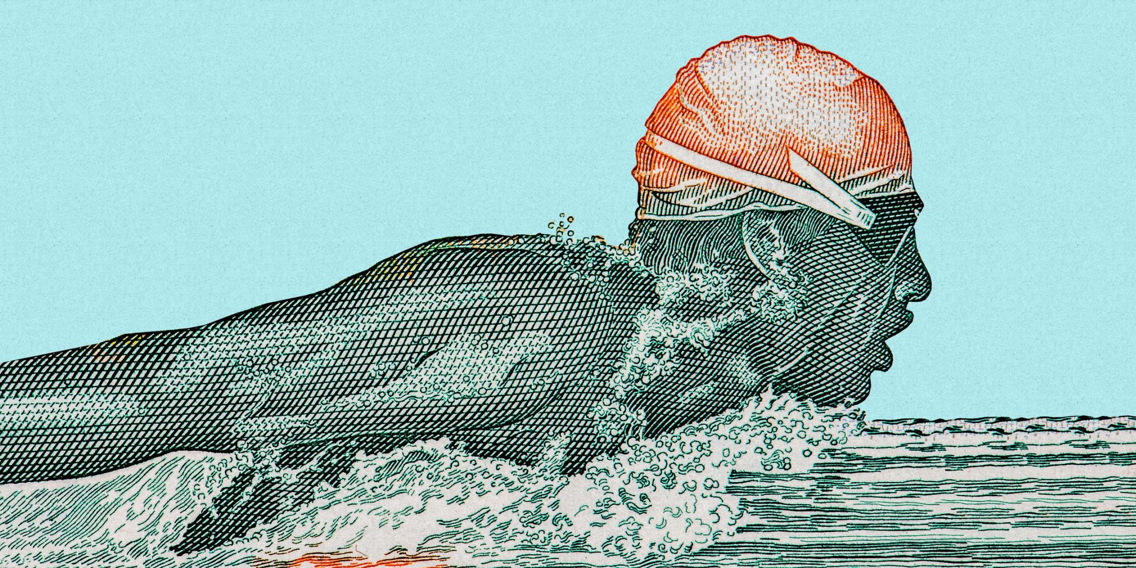             Fotomurali »aquaman« - Disegno del nuotatore in pixel - benzina con texture in carta kraft | Materiali non tessuto premium liscio e leggermente lucido
        
