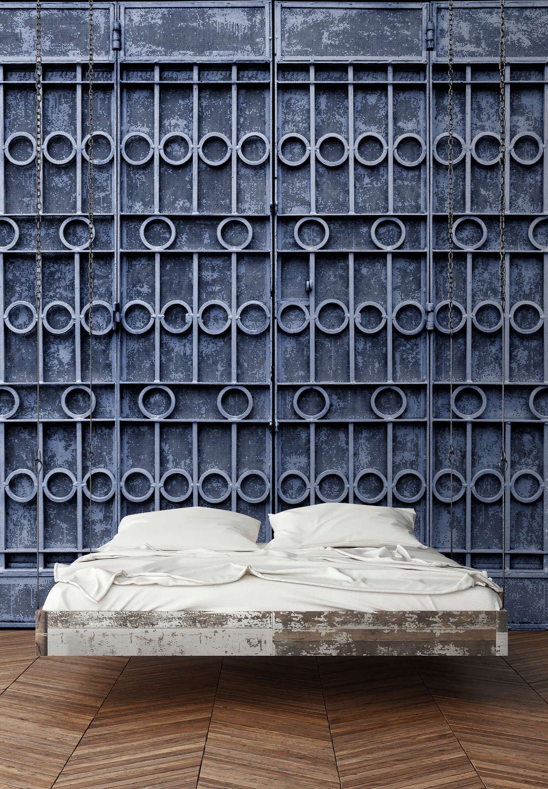            Photo wallpaper »jodhpur« - Close-up of a blue metal fence - Smooth, slightly shiny premium non-woven fabric
        