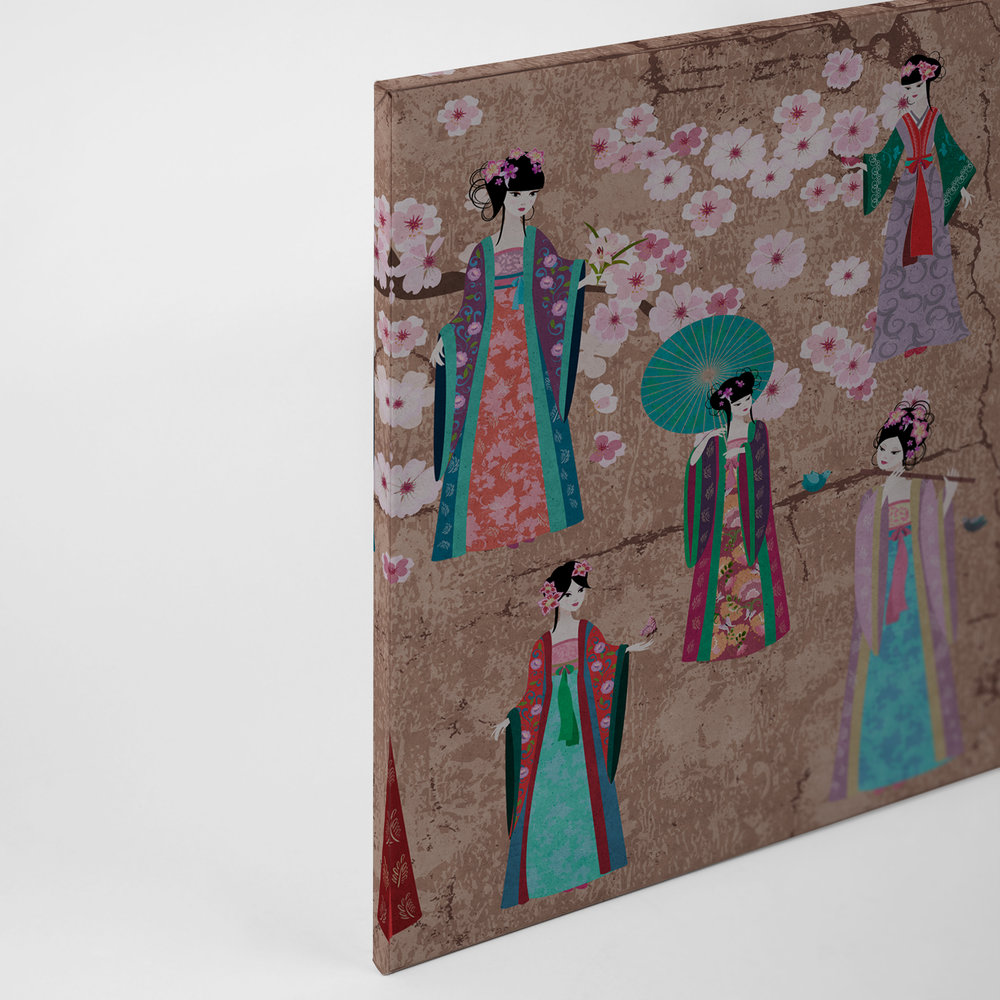             Canvas painting Japan Comic with cherry blossoms | beige, blue - 0,90 m x 0,60 m
        