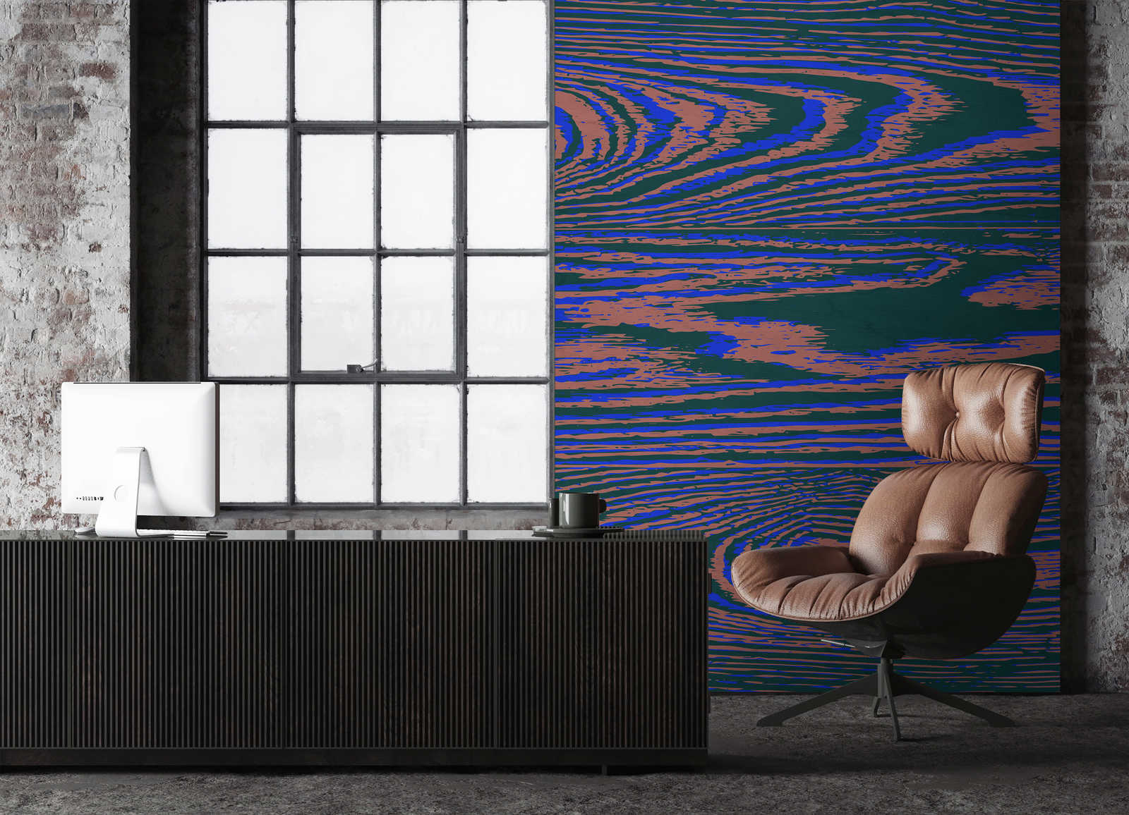             Kontiki 3 - Papier peint panoramique néon grain de bois, violet & noir
        