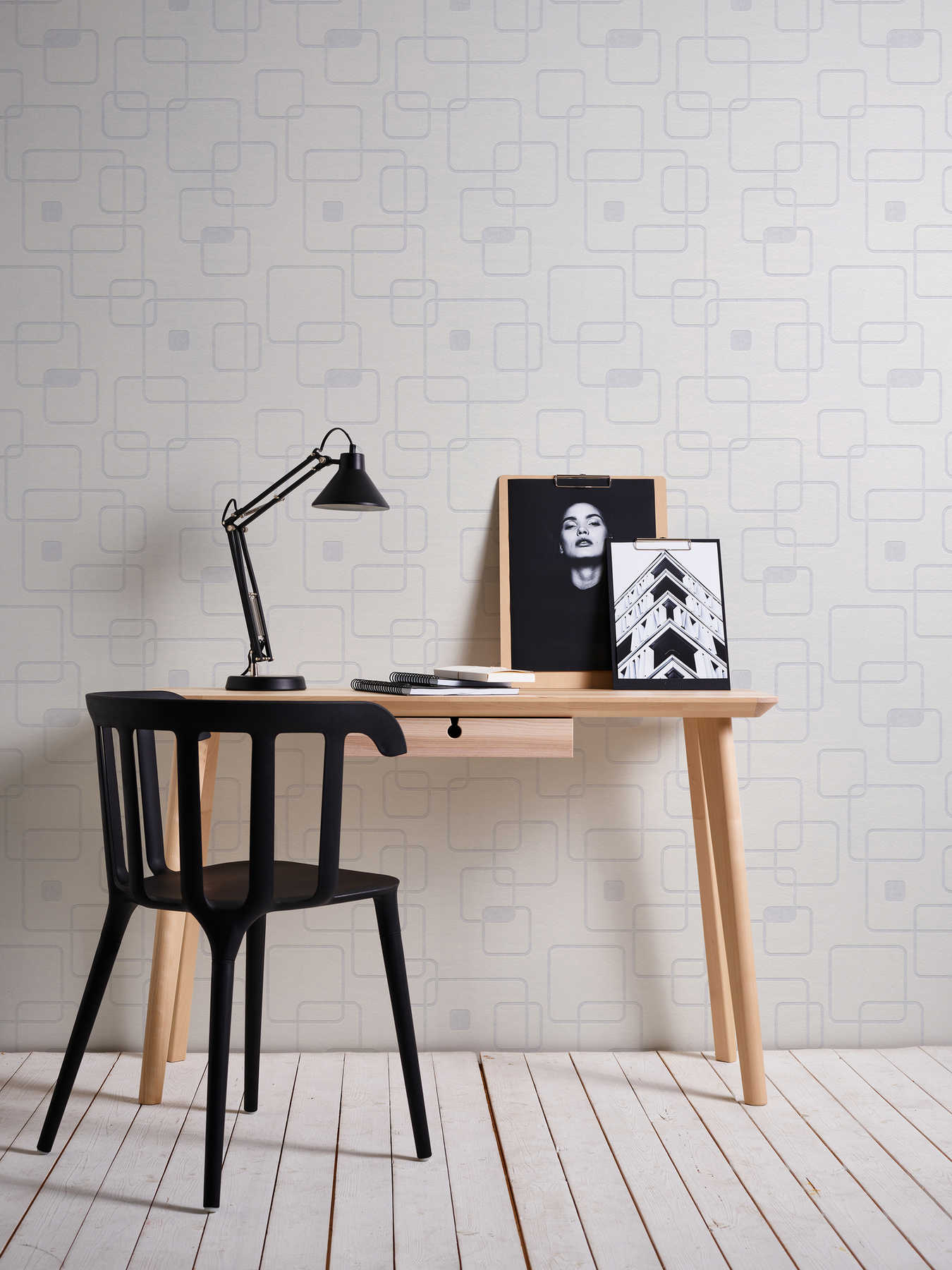             Wallpaper geometric retro pattern and 3D effect - white
        