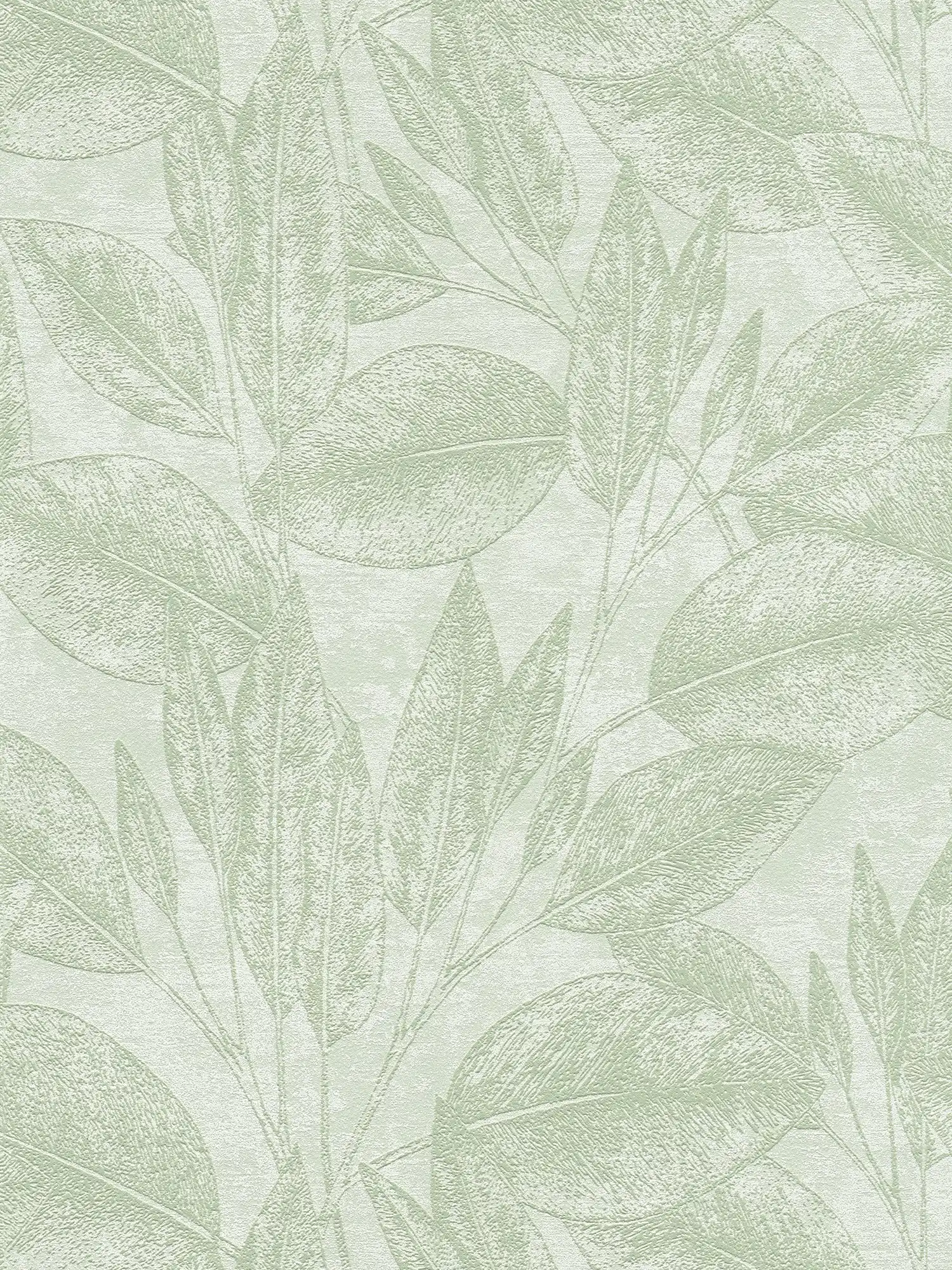 Carta da parati in tessuto non tessuto naturale con foglie e motivo strutturato - verde

