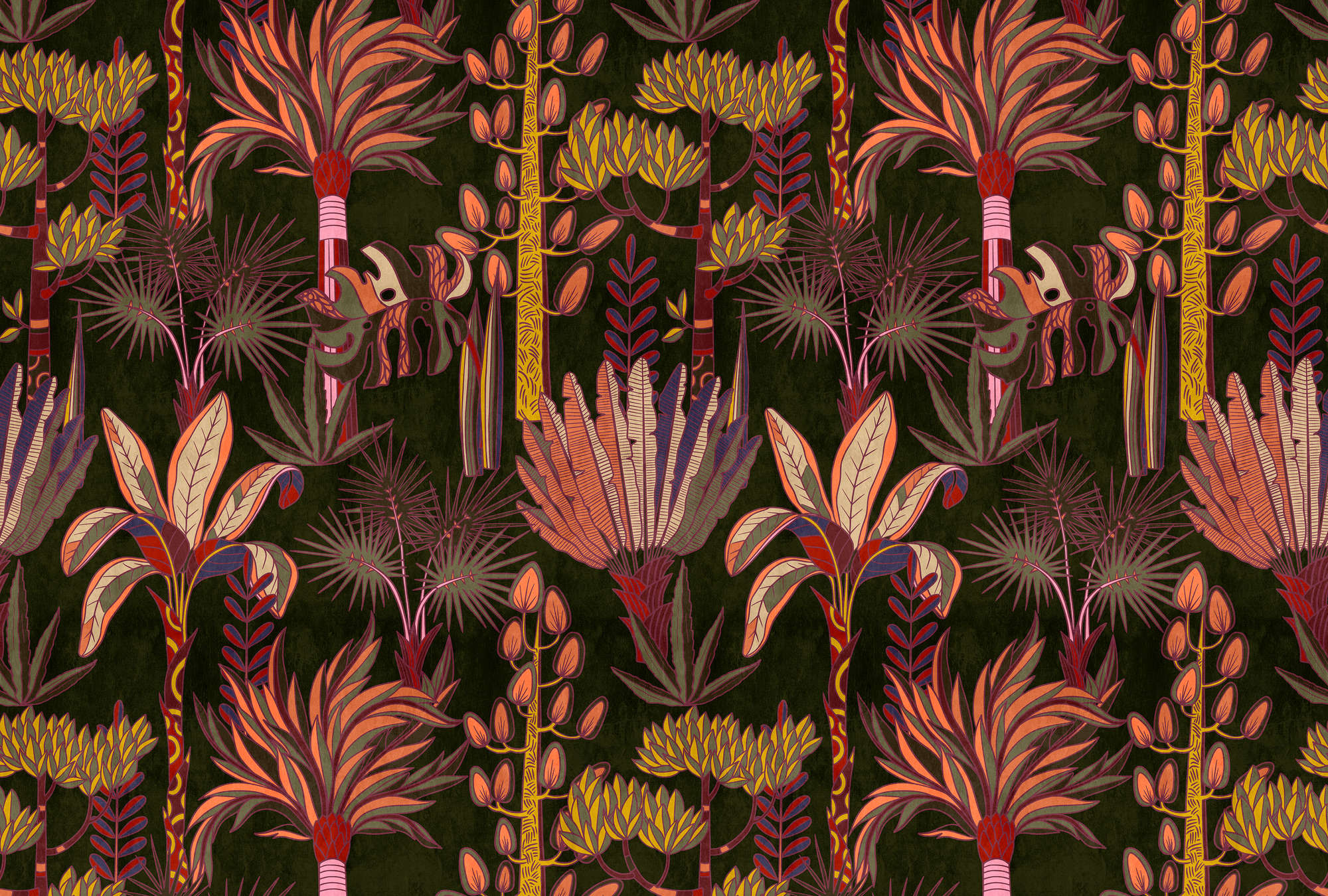             Lagos 1 - murale di palme in stile grafico colorato in look tessile
        