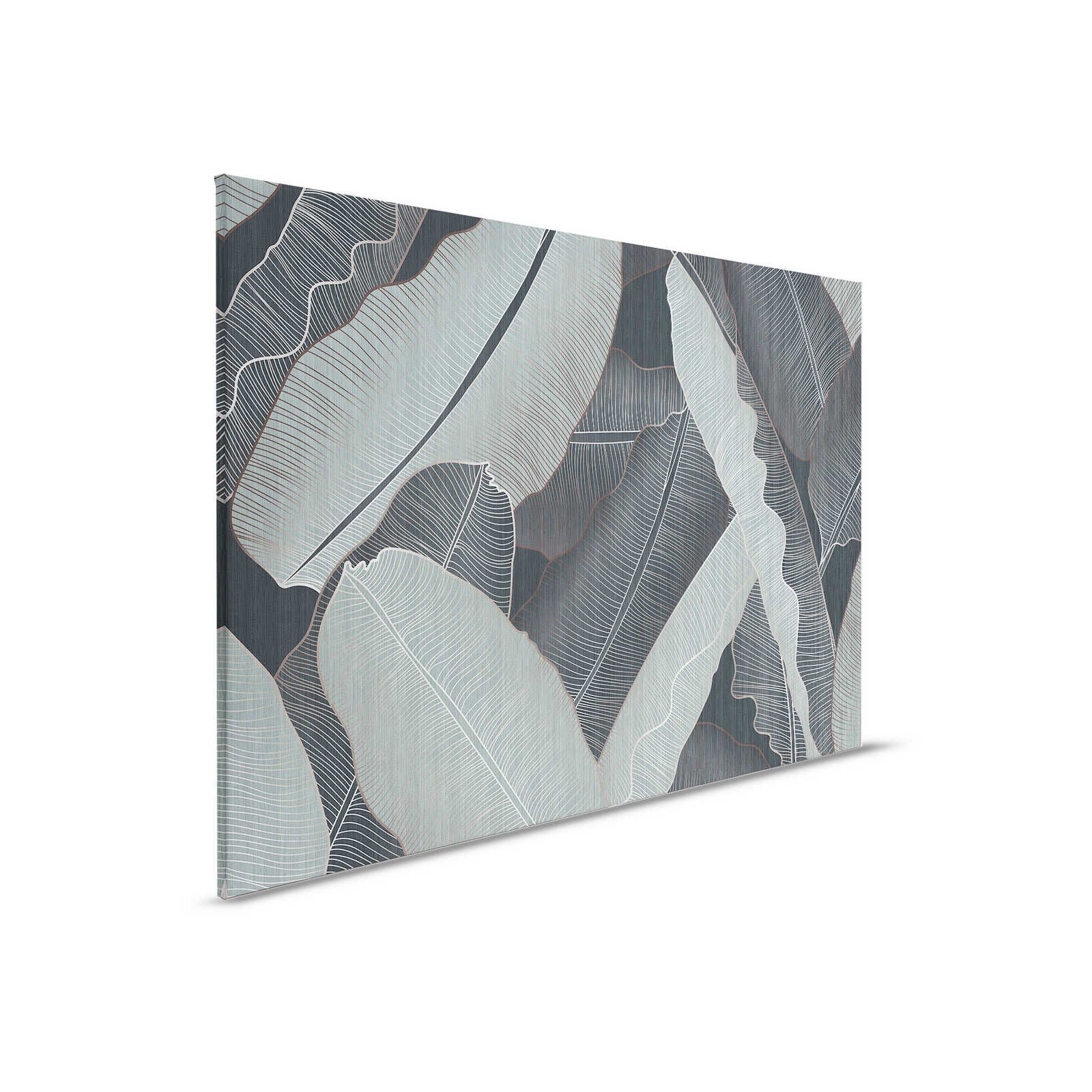 Sotto la copertura 1 - Pittura su tela con foglie di palma in stile disegno grigio e verde pallido - 0,90 m x 0,60 m
