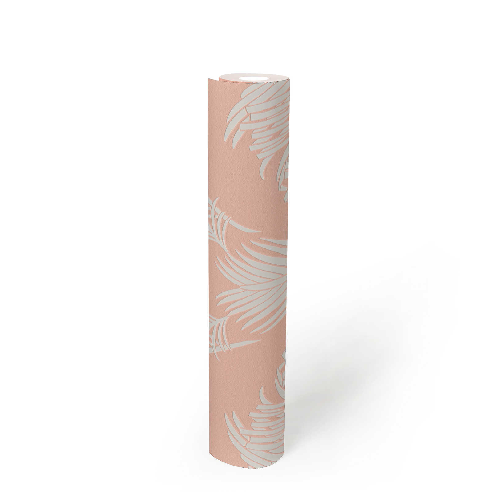             Roze behang met palmbladmotief & structuur reliëf - roze, wit
        