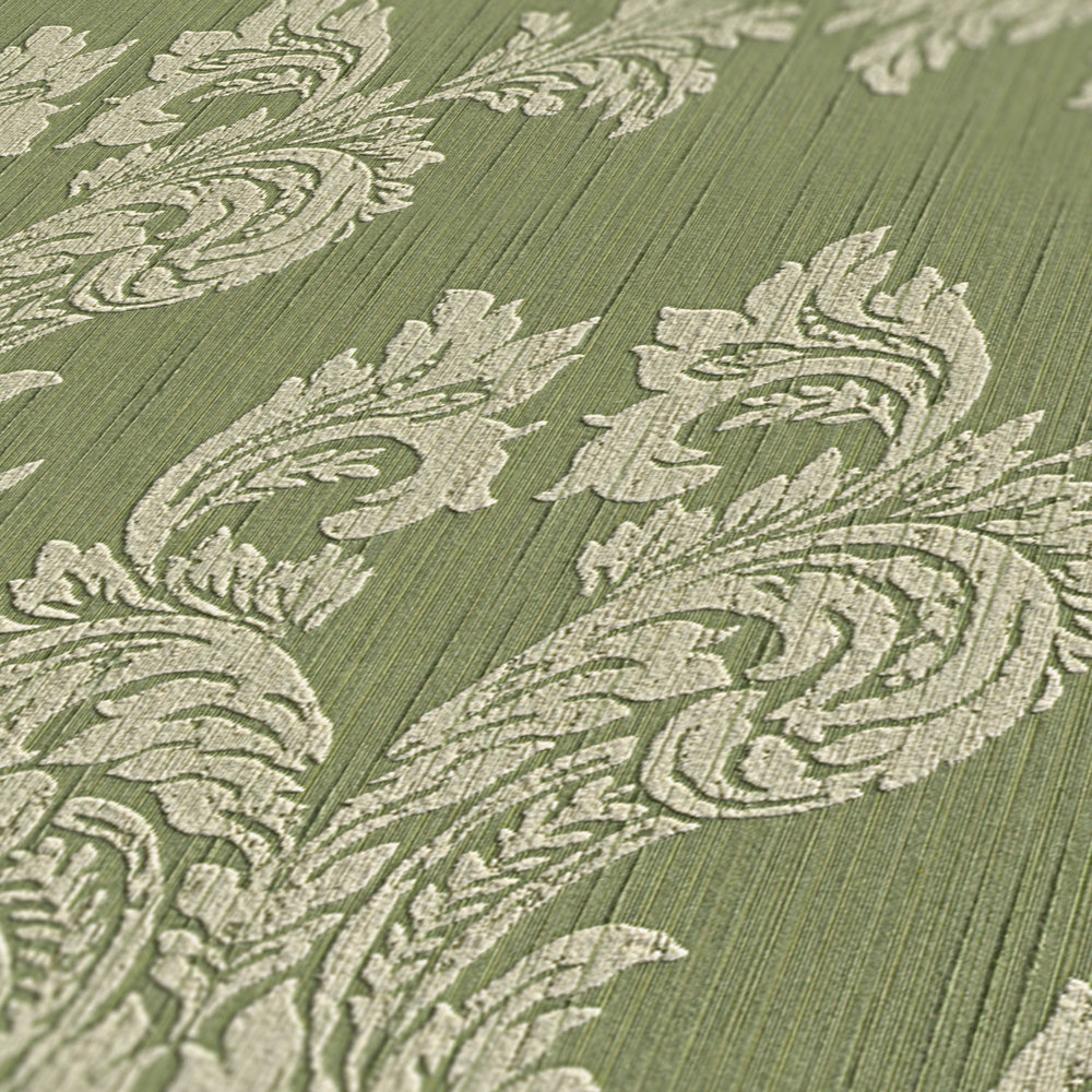             Papel pintado ornamental con motivos florales y efecto de estructura - verde
        