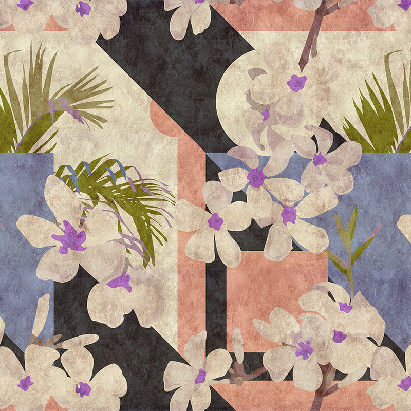 Vintage bloom2 - vintage digital print wallpaper, blotting paper structure with floral pattern - beige, blue | structure non-woven
