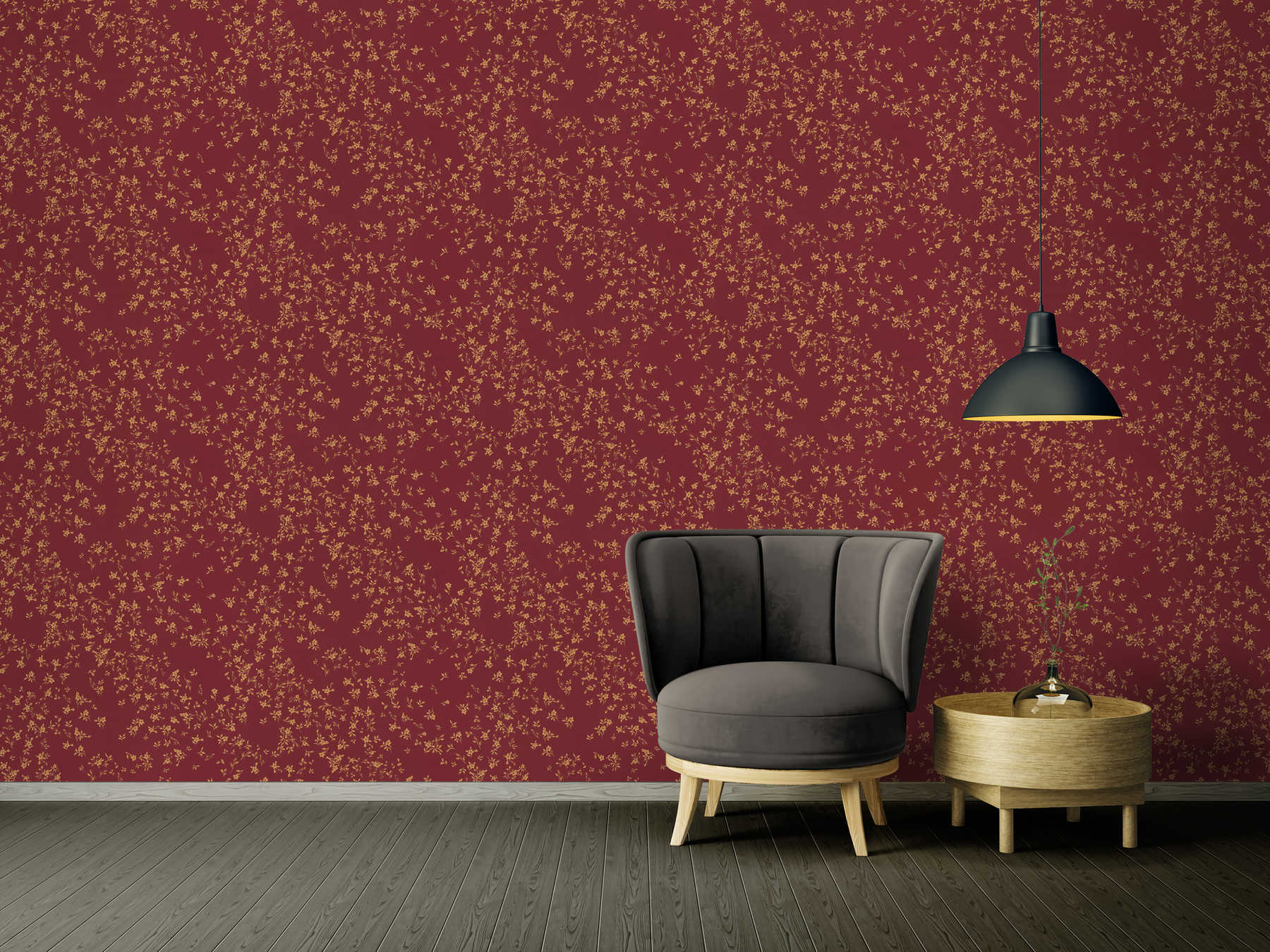             Red VERSACE wallpaper with floral pattern - red, gold, brown
        